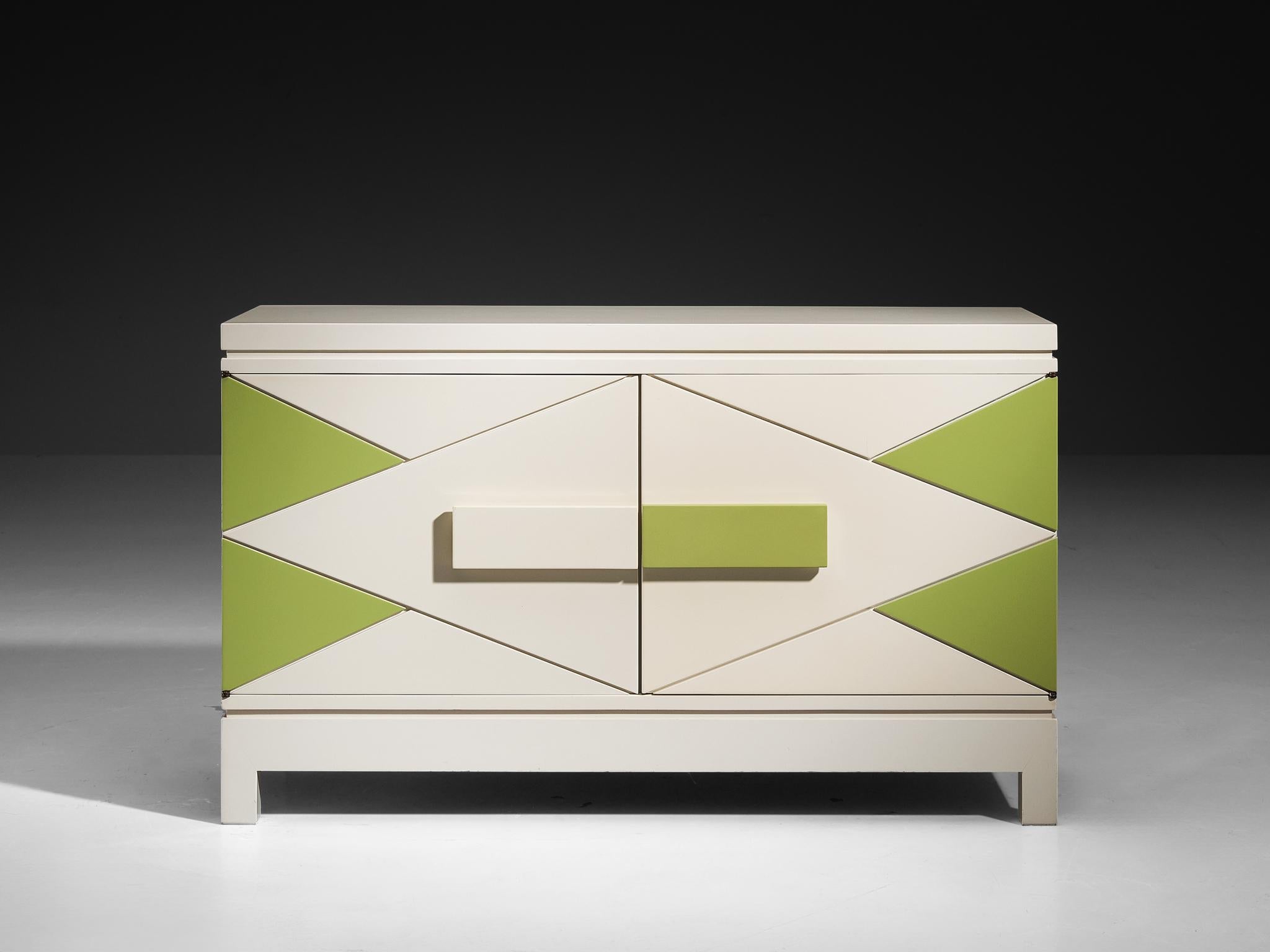 Rare Emiel Veranneman Cabinet in Off-White and Green Lacquered Wood