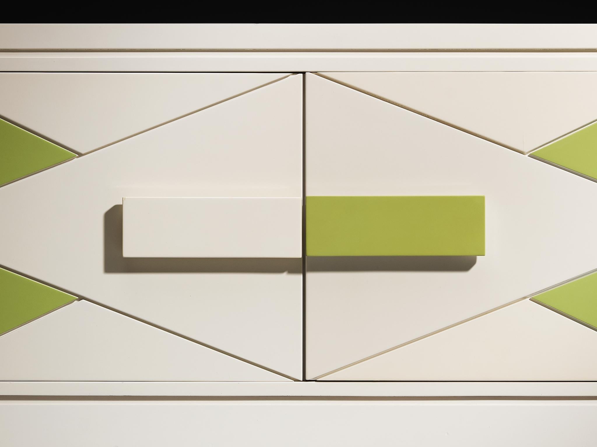 Rare Emiel Veranneman Cabinet in Off-White and Green Lacquered Wood