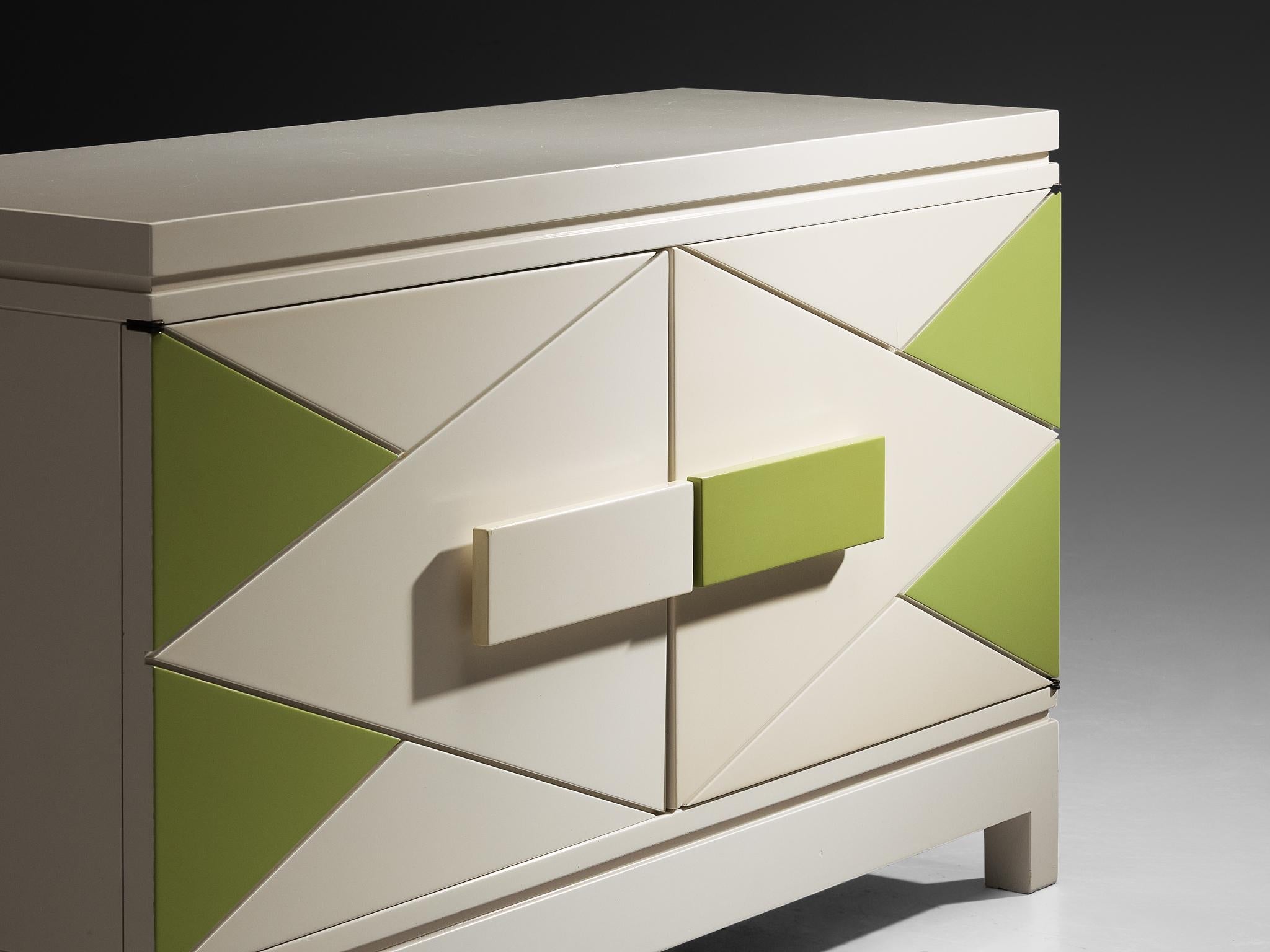 Rare Emiel Veranneman Cabinet in Off-White and Green Lacquered Wood