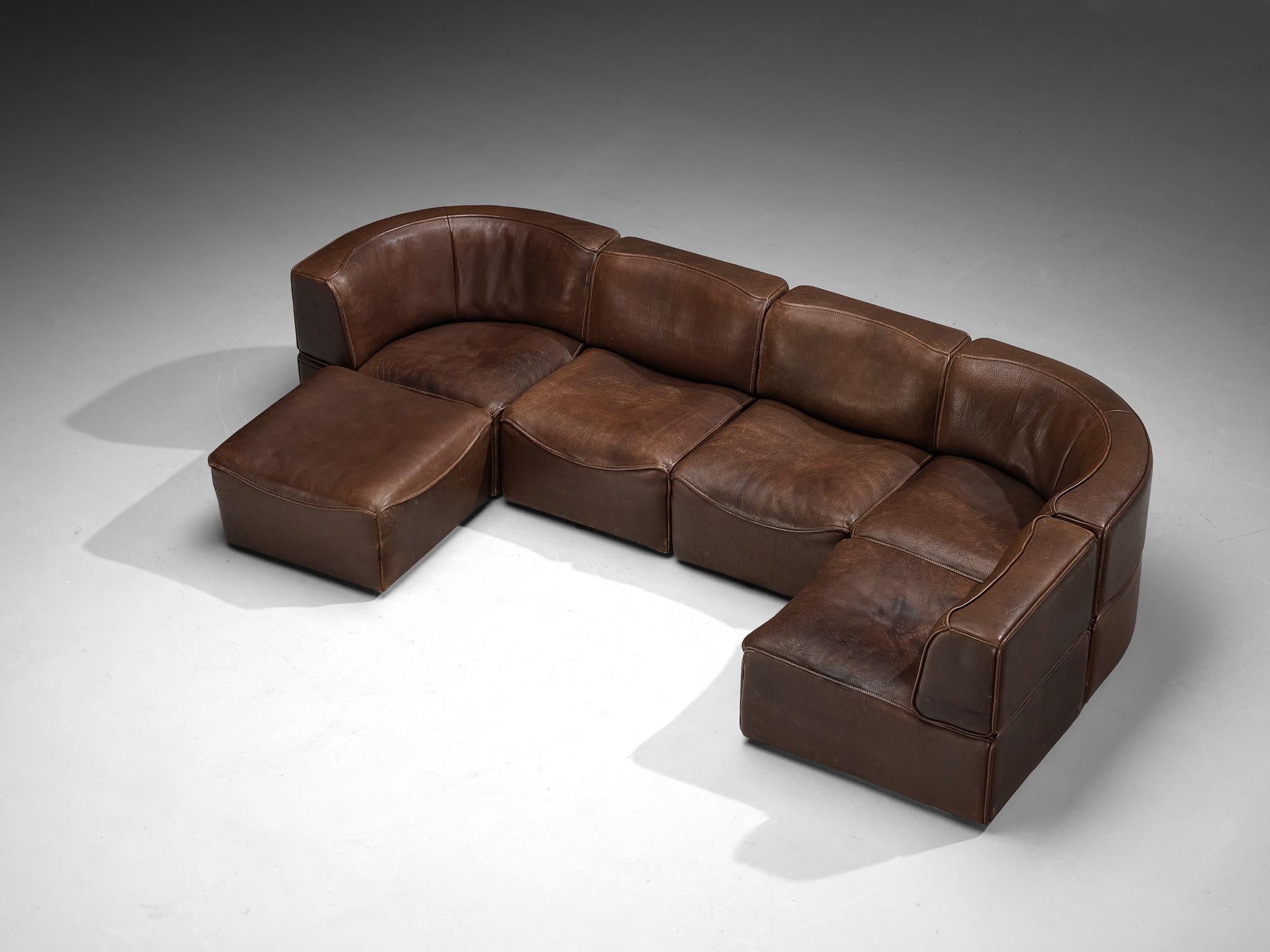 De Sede ‘DS-15’ Modular Sofa in Patinated Cognac Leather