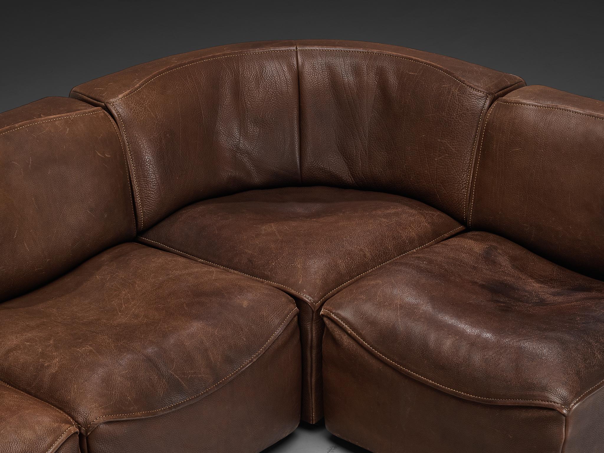 De Sede ‘DS-15’ Modular Sofa in Patinated Cognac Leather