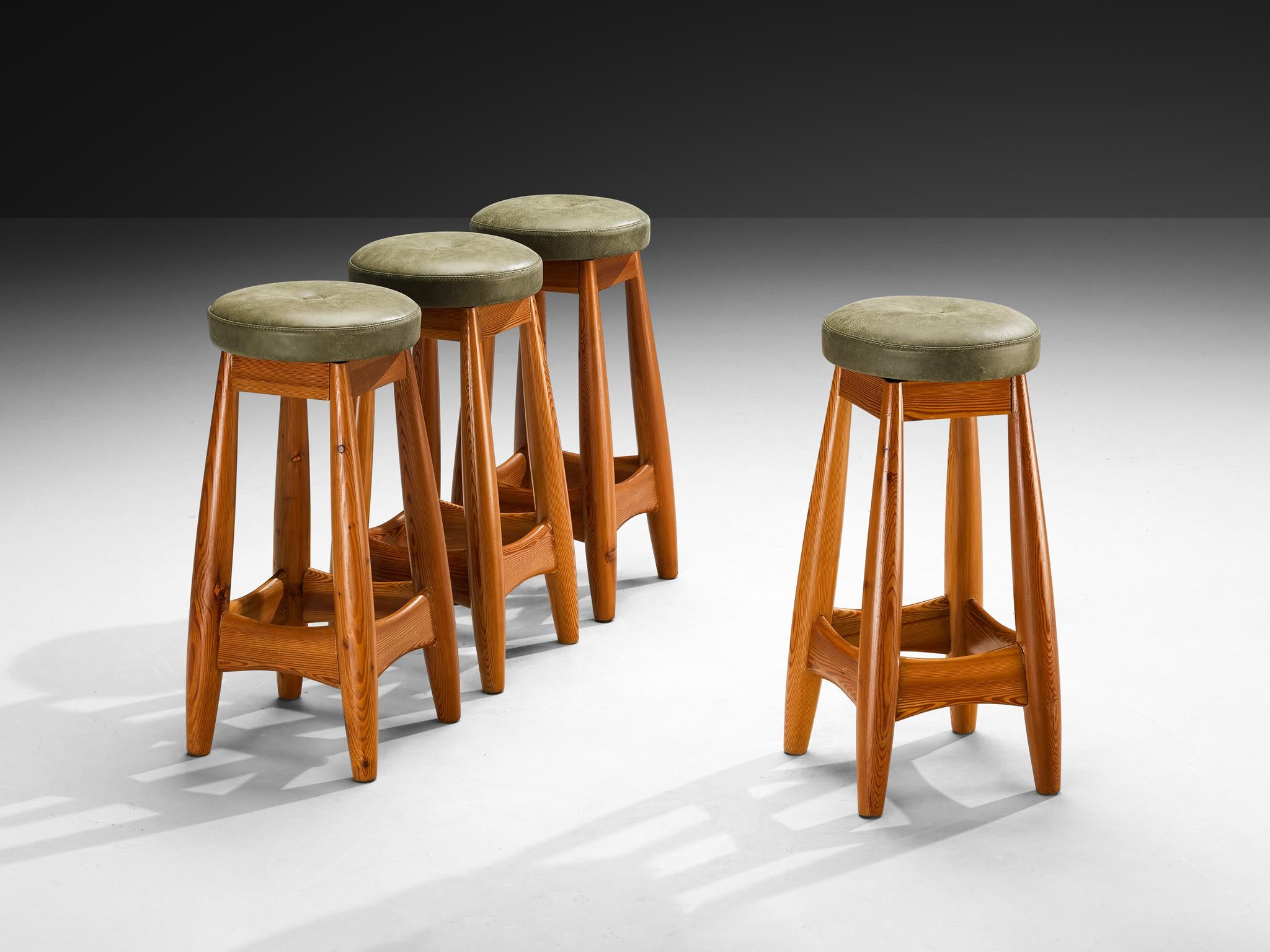 Rare Sergio Rodrigues for ISA Bergamo 'Sheriff' Barstools in Solid Pine