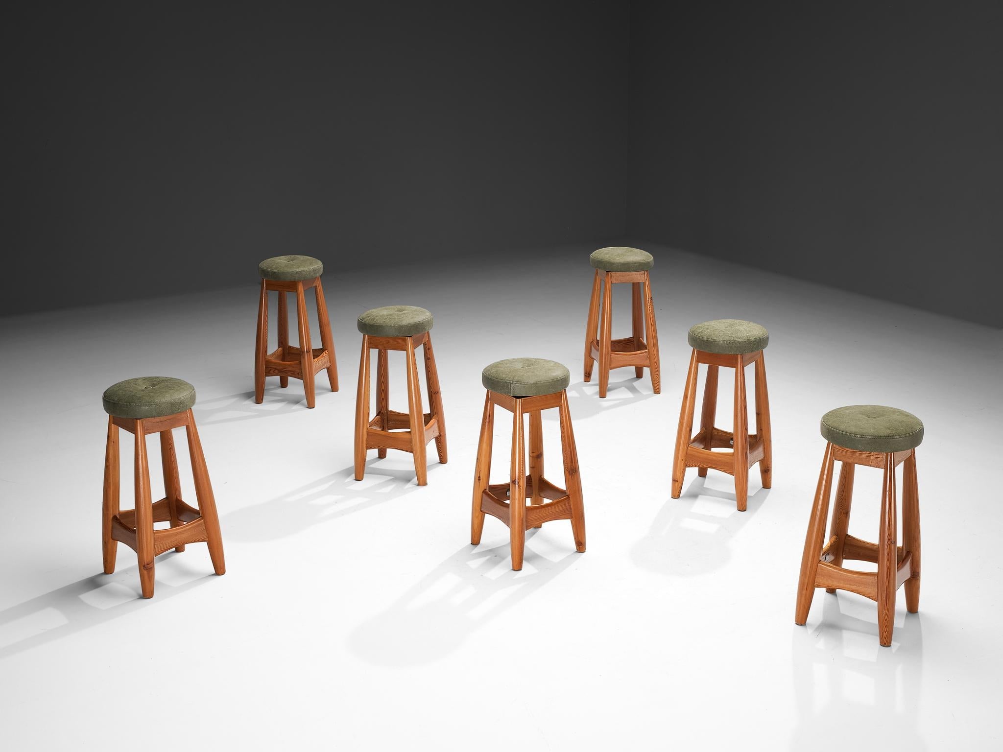 Rare Sergio Rodrigues for ISA Bergamo 'Sheriff' Barstools in Solid Pine