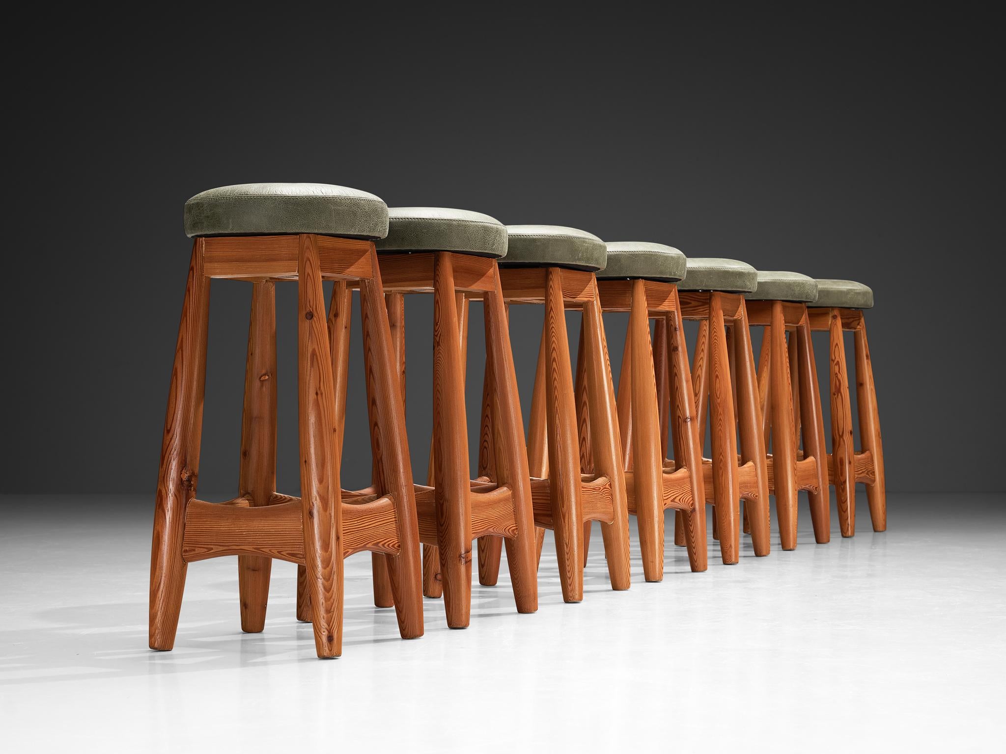 Rare Sergio Rodrigues for ISA Bergamo 'Sheriff' Barstools in Solid Pine