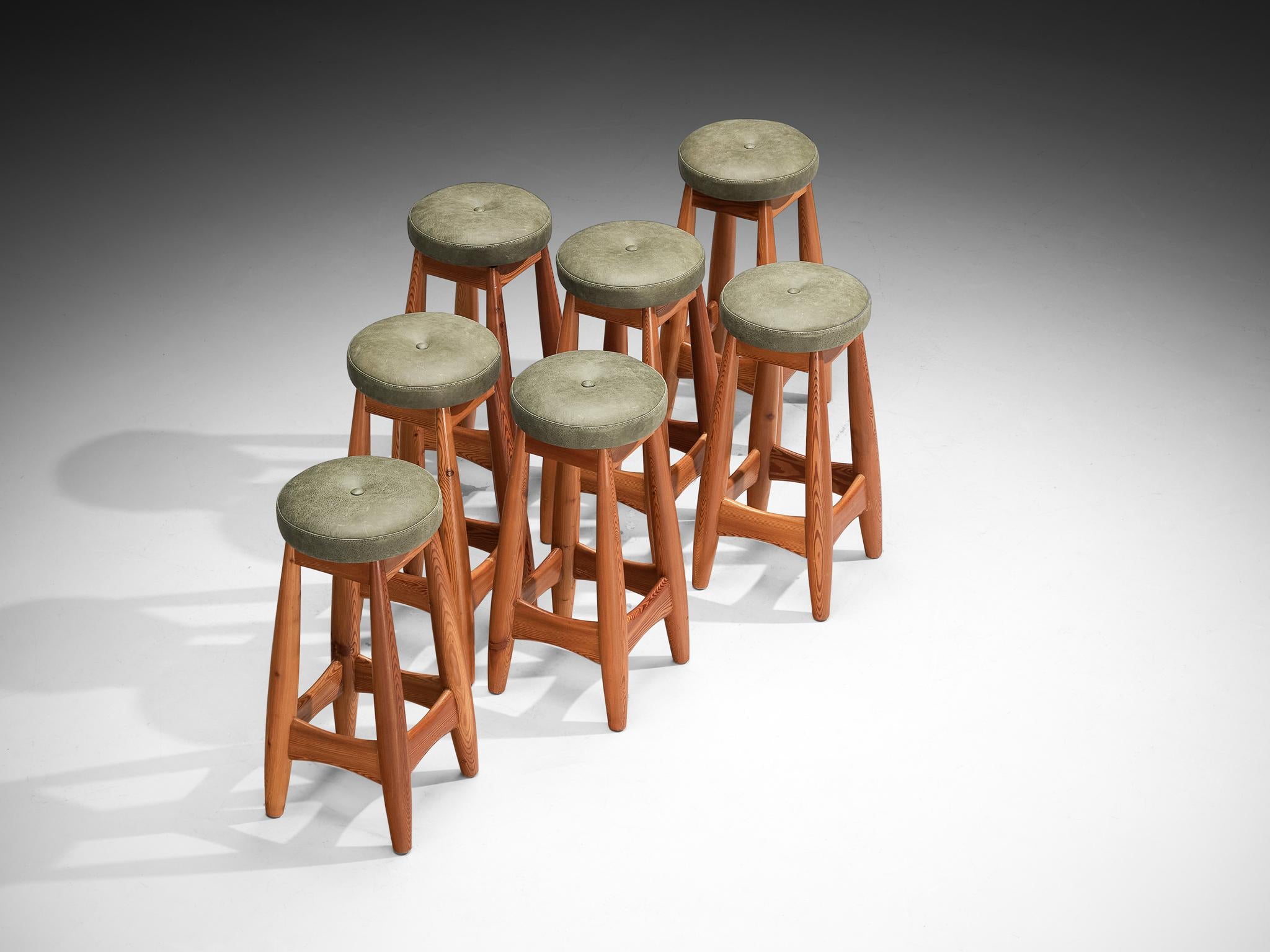 Rare Sergio Rodrigues for ISA Bergamo 'Sheriff' Barstools in Solid Pine