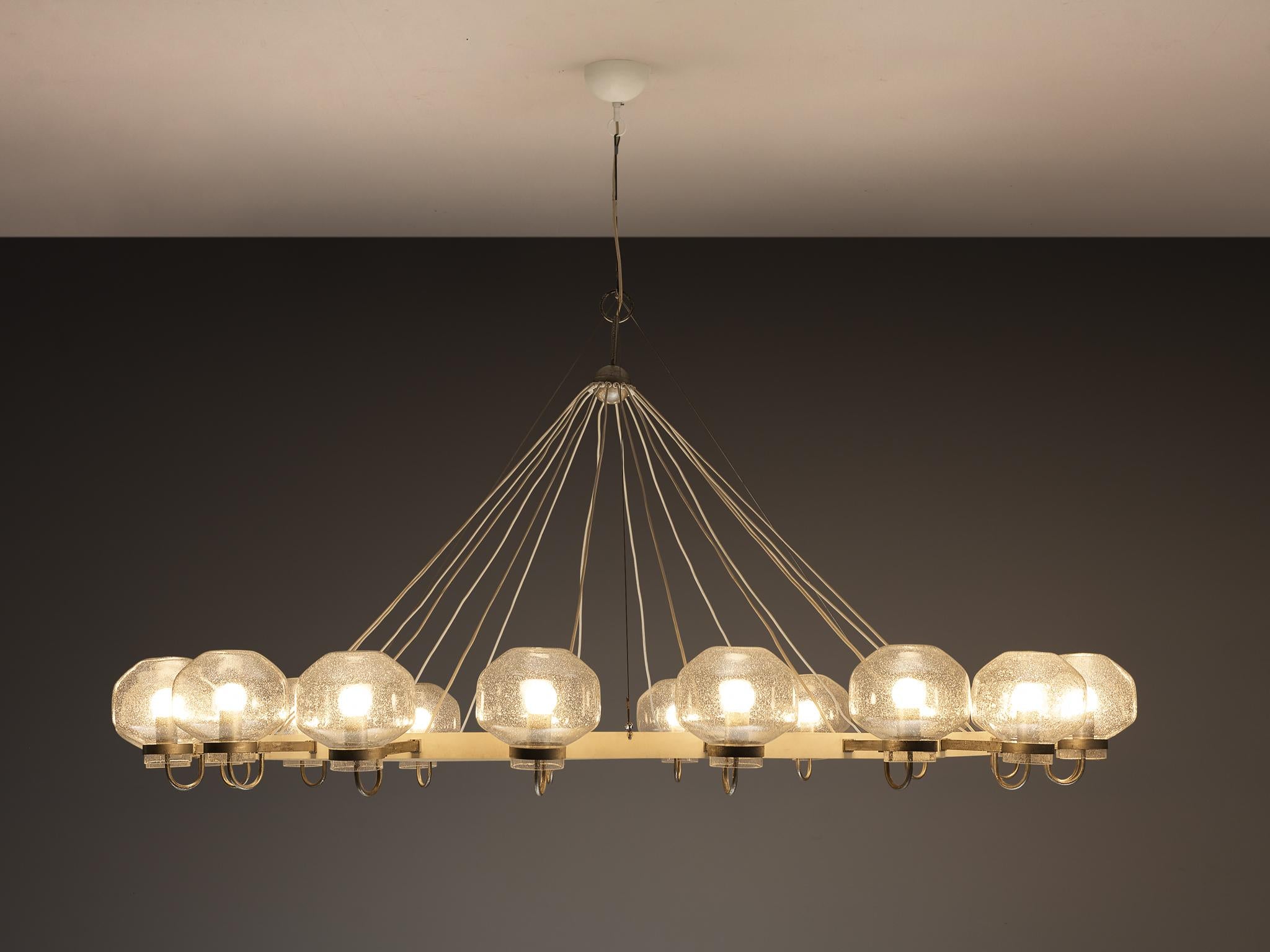 Large 1970s Chandelier in Silver-Colored Metal & Blown Glass 232cm/91.34in.