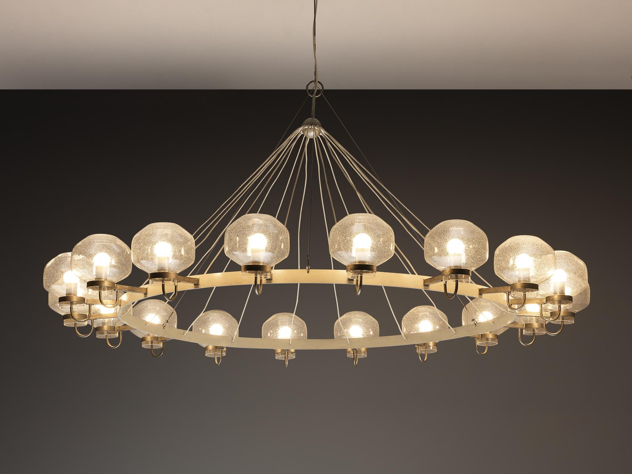 Large 1970s Chandelier in Silver-Colored Metal & Blown Glass 232cm/91.34in.