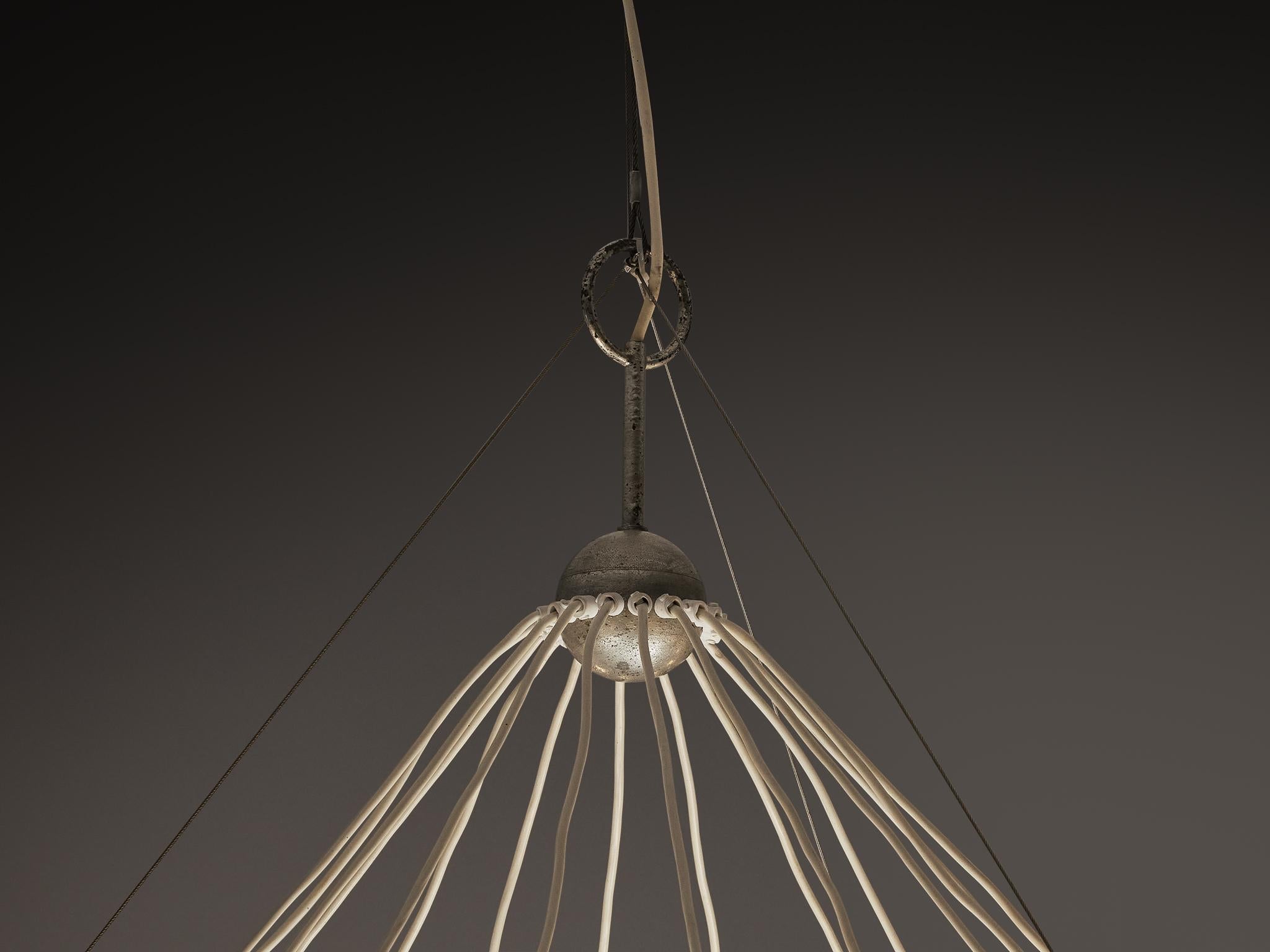 Large 1970s Chandelier in Silver-Colored Metal & Blown Glass 232cm/91.34in.