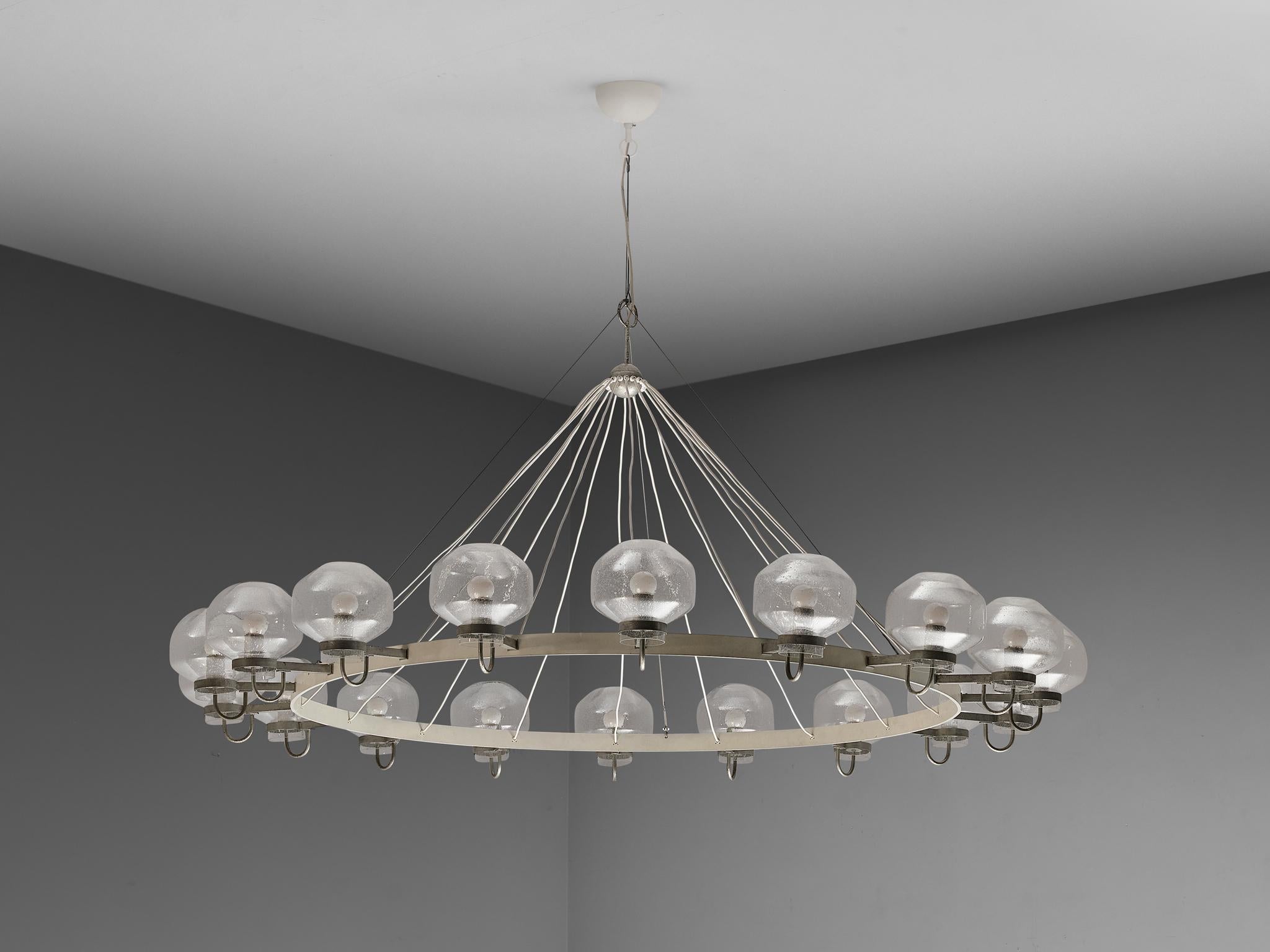 Large 1970s Chandelier in Silver-Colored Metal & Blown Glass 232cm/91.34in.