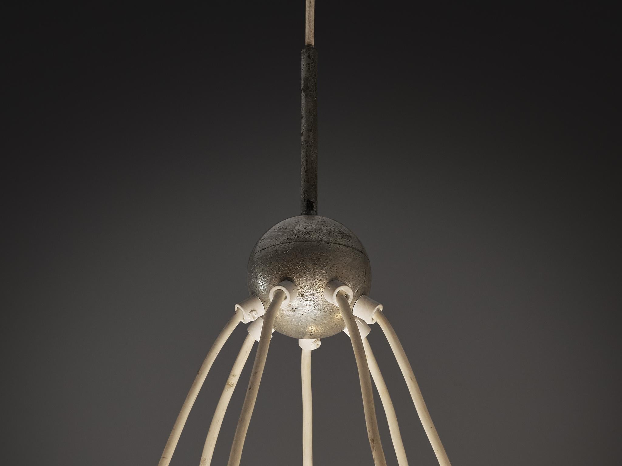 1970s Chandelier in Silver-Colored Metal & Blown Glass