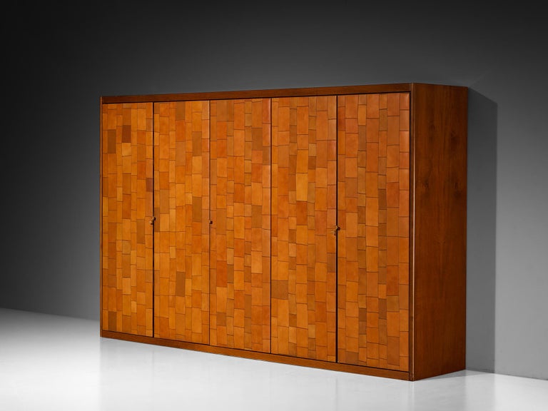 Tito Agnoli for Caleido/Poltrona Frau Highboard in Cognac Patchwork Leather