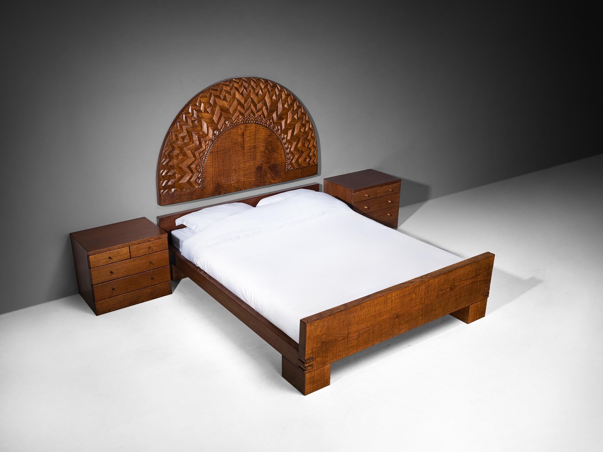 Giuseppe Rivadossi for Officina Rivadossi Queen Bed with Nightstands in Oak