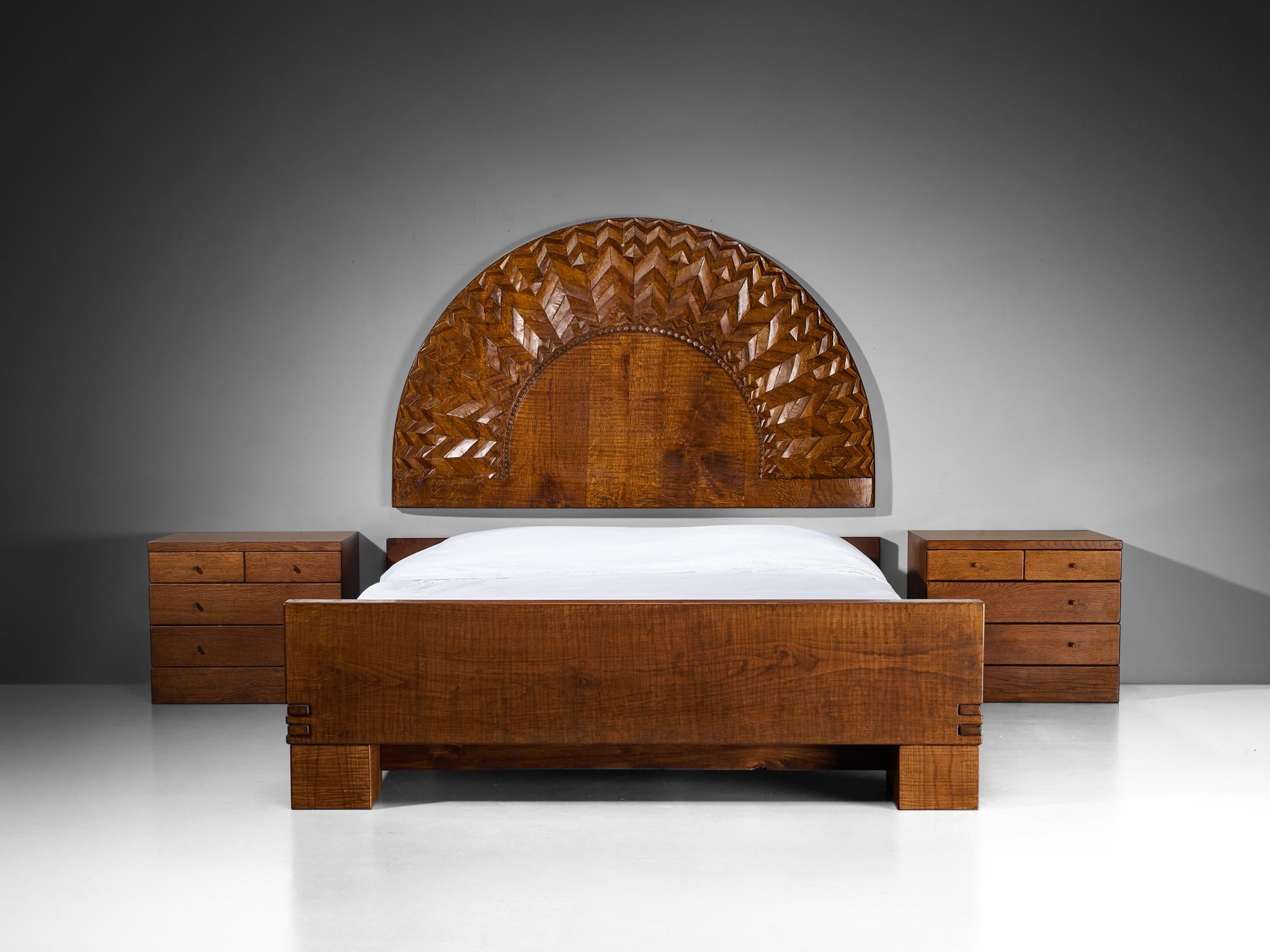 Giuseppe Rivadossi for Officina Rivadossi Queen Bed with Nightstands in Oak