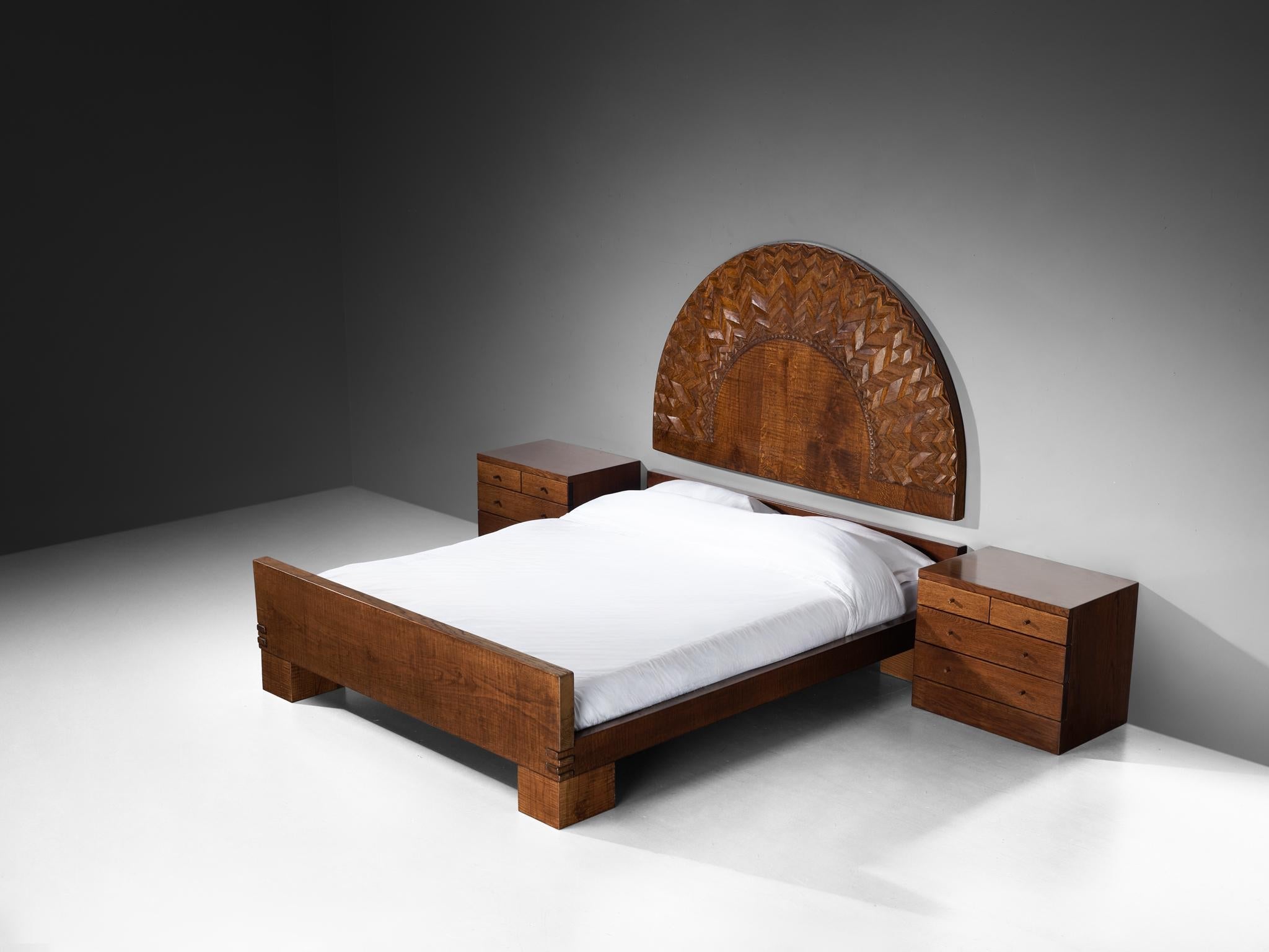 Giuseppe Rivadossi for Officina Rivadossi Queen Bed with Nightstands in Oak