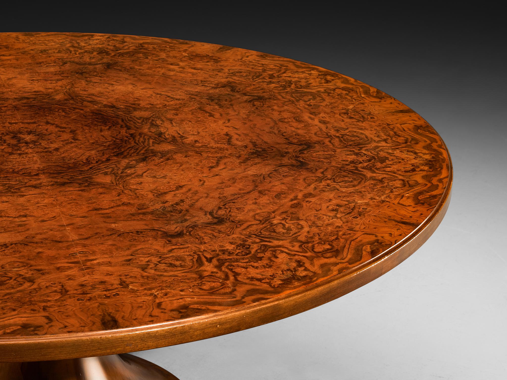 Italian Round Dining Table in Walnut Burl with Marquetry Base 180cm/70.87in