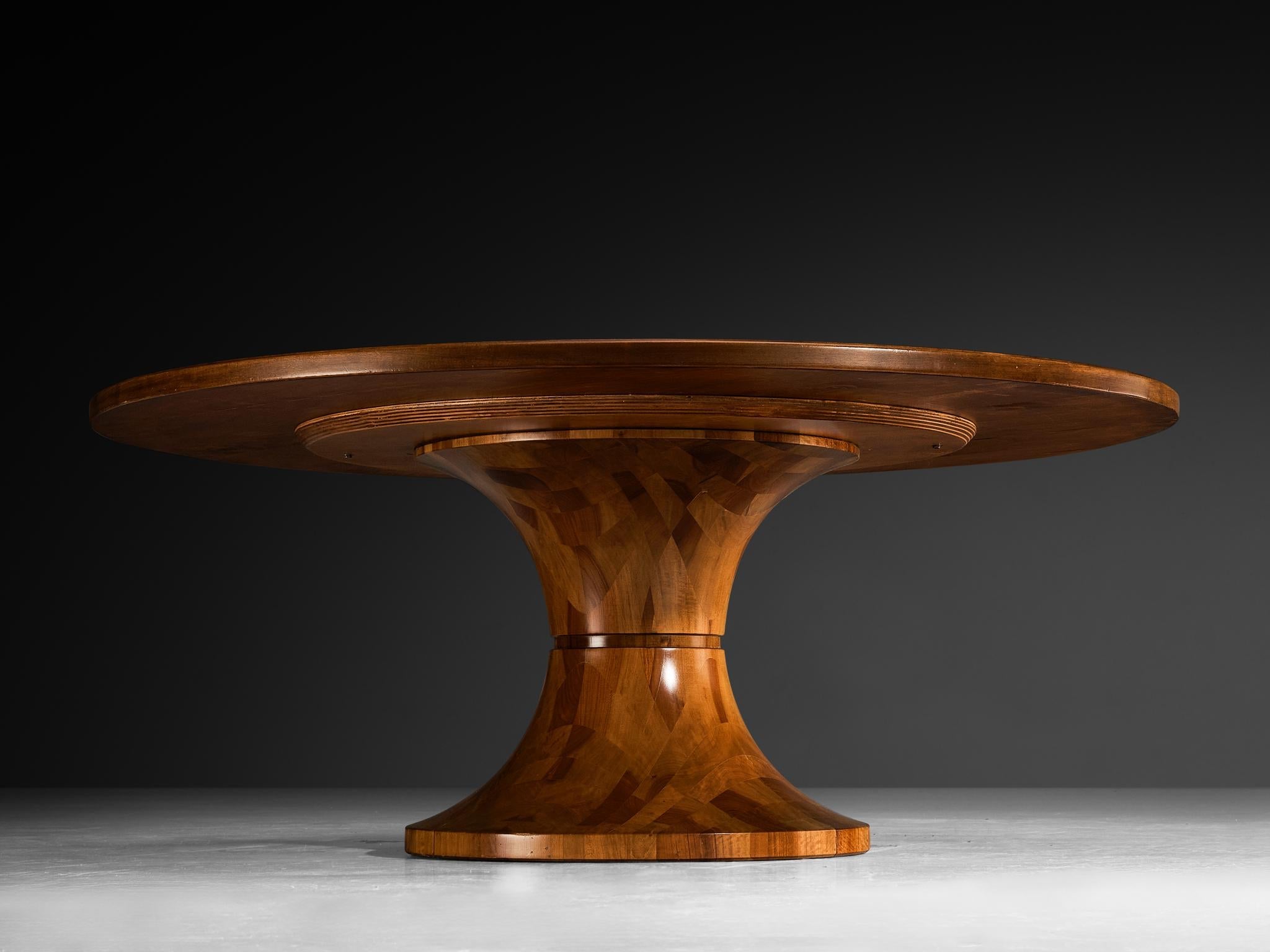 Italian Round Dining Table in Walnut Burl with Marquetry Base 180cm/70.87in