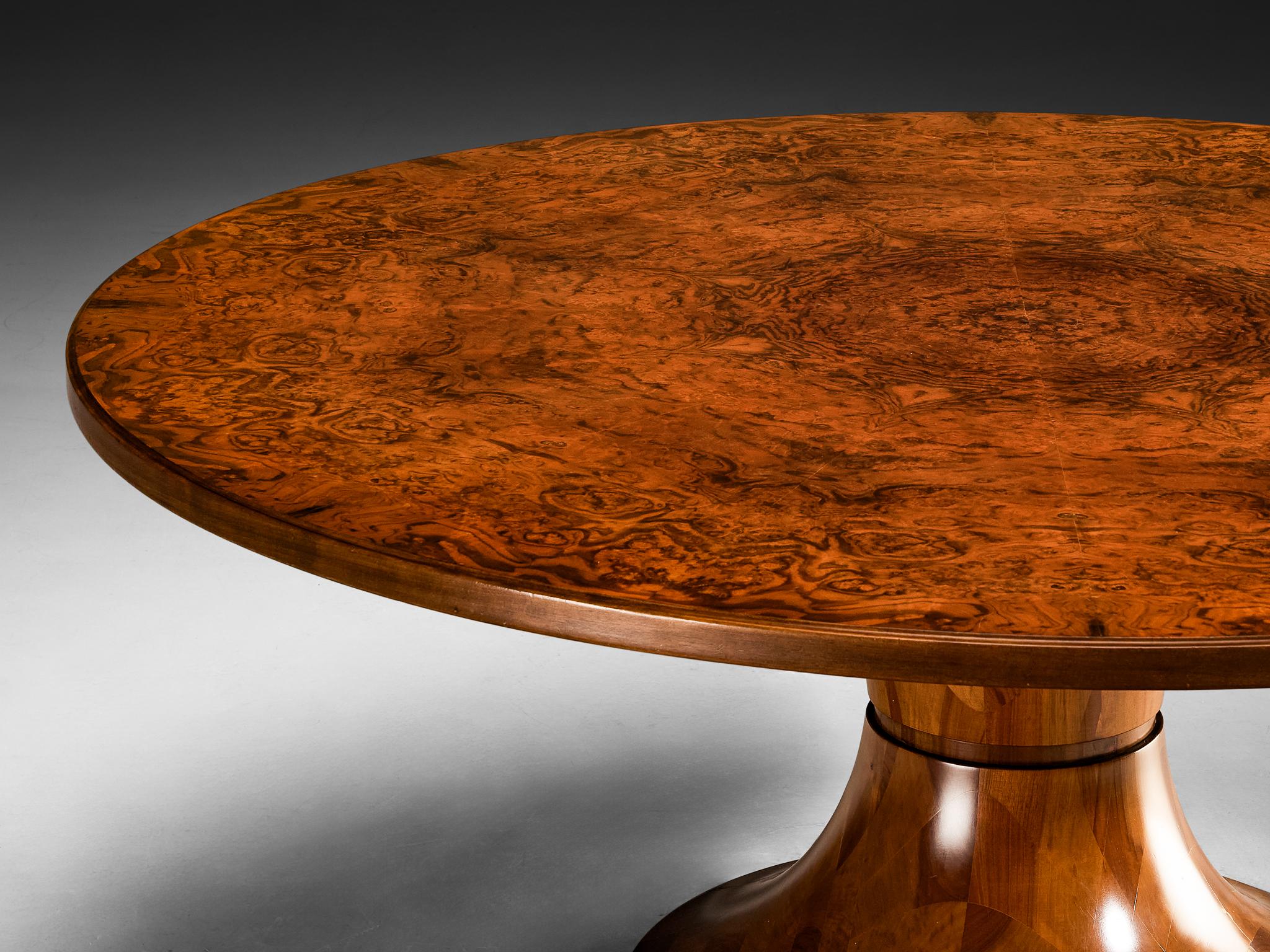 Italian Round Dining Table in Walnut Burl with Marquetry Base 180cm/70.87in