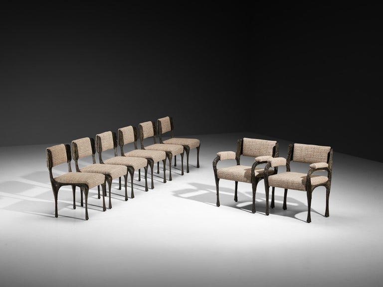 Paul Evans for Directional Set of Eight Sculpted Bronze Dining Chairs