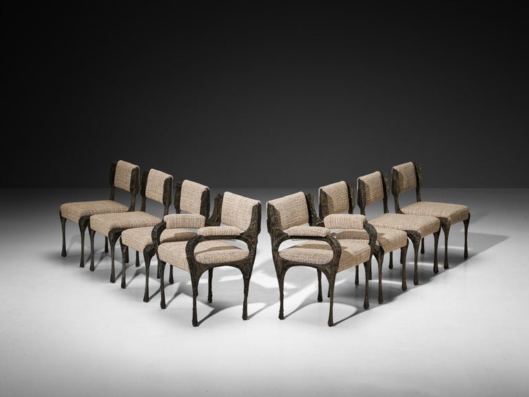 Paul Evans for Directional Set of Eight Sculpted Bronze Dining Chairs