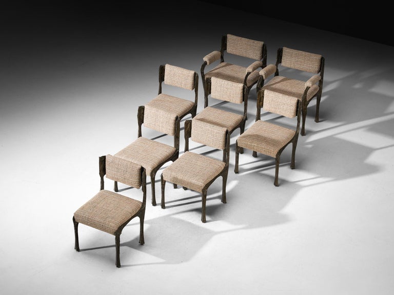 Paul Evans for Directional Set of Eight Sculpted Bronze Dining Chairs