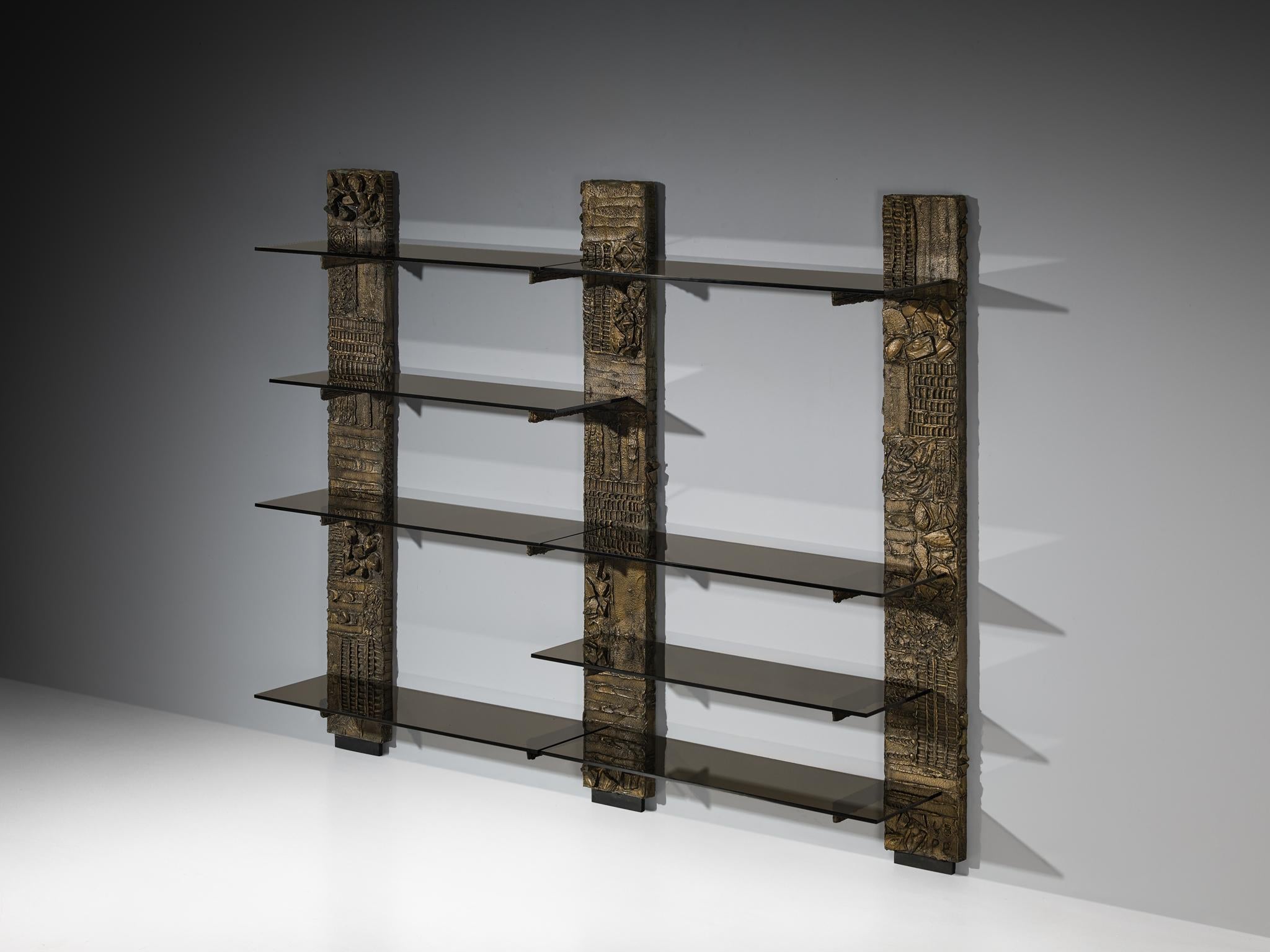 Paul Evans for Directional 'PE 68' Wall Unit in Bronzed Resin and Glass