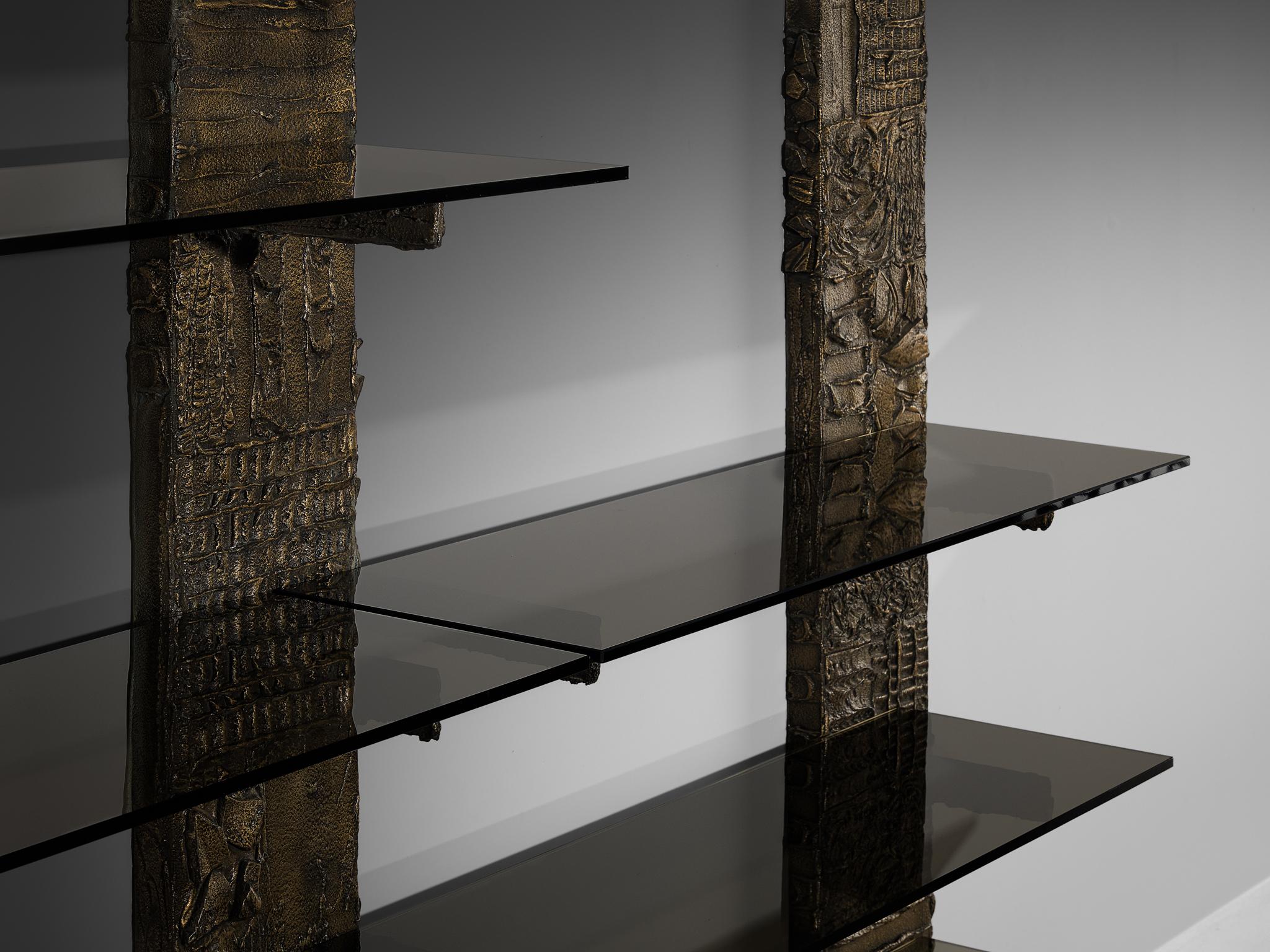 Paul Evans for Directional 'PE 68' Wall Unit in Bronzed Resin and Glass