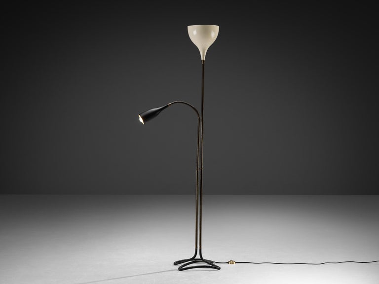 1950s Italian Mid-Century Floor Lamp in Coated Aluminum and Brass