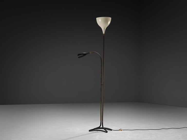 1950s Italian Mid-Century Floor Lamp in Coated Aluminum and Brass