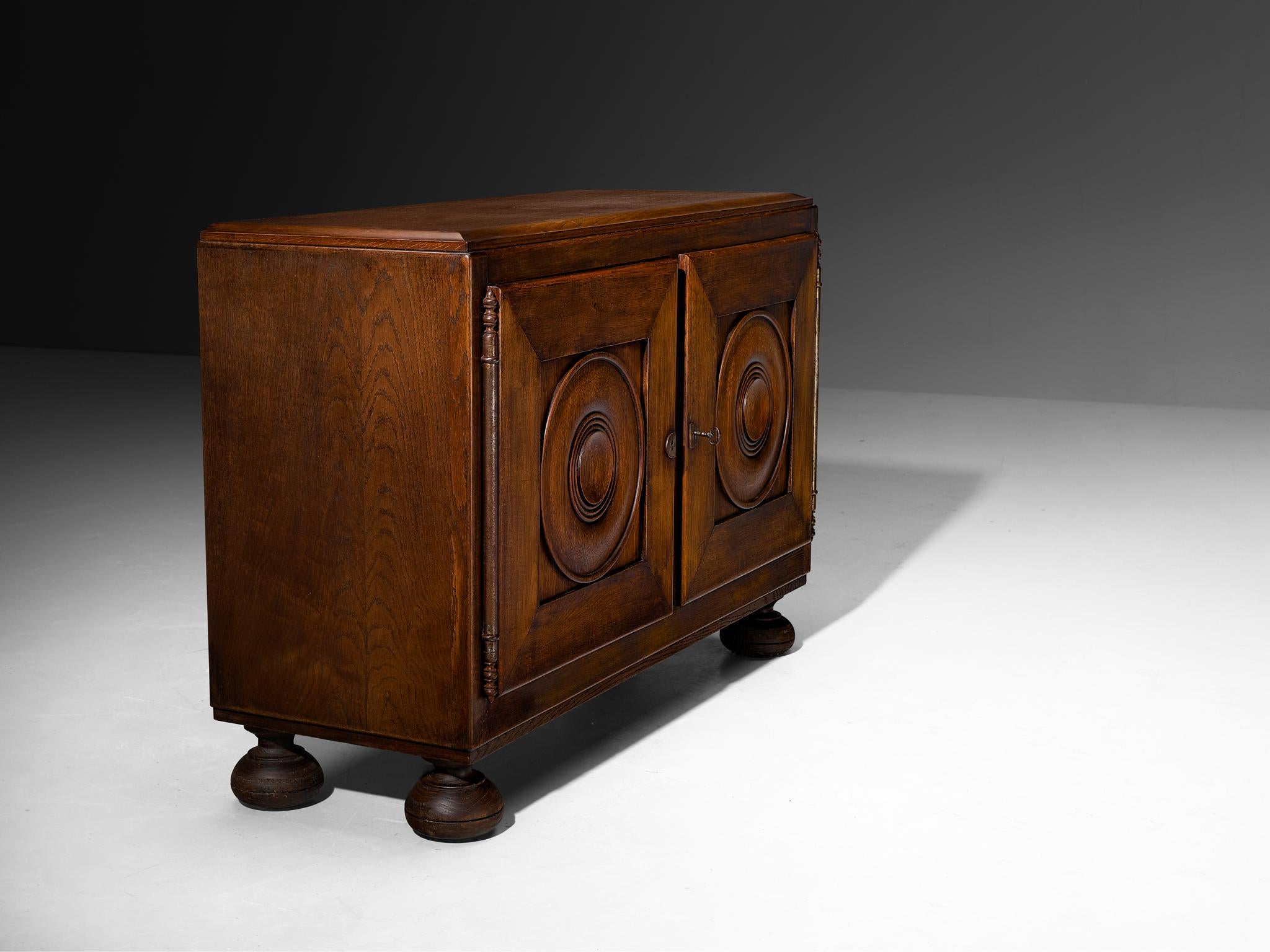 1930s French Art Deco Cabinet in Stained Oak and Chestnut