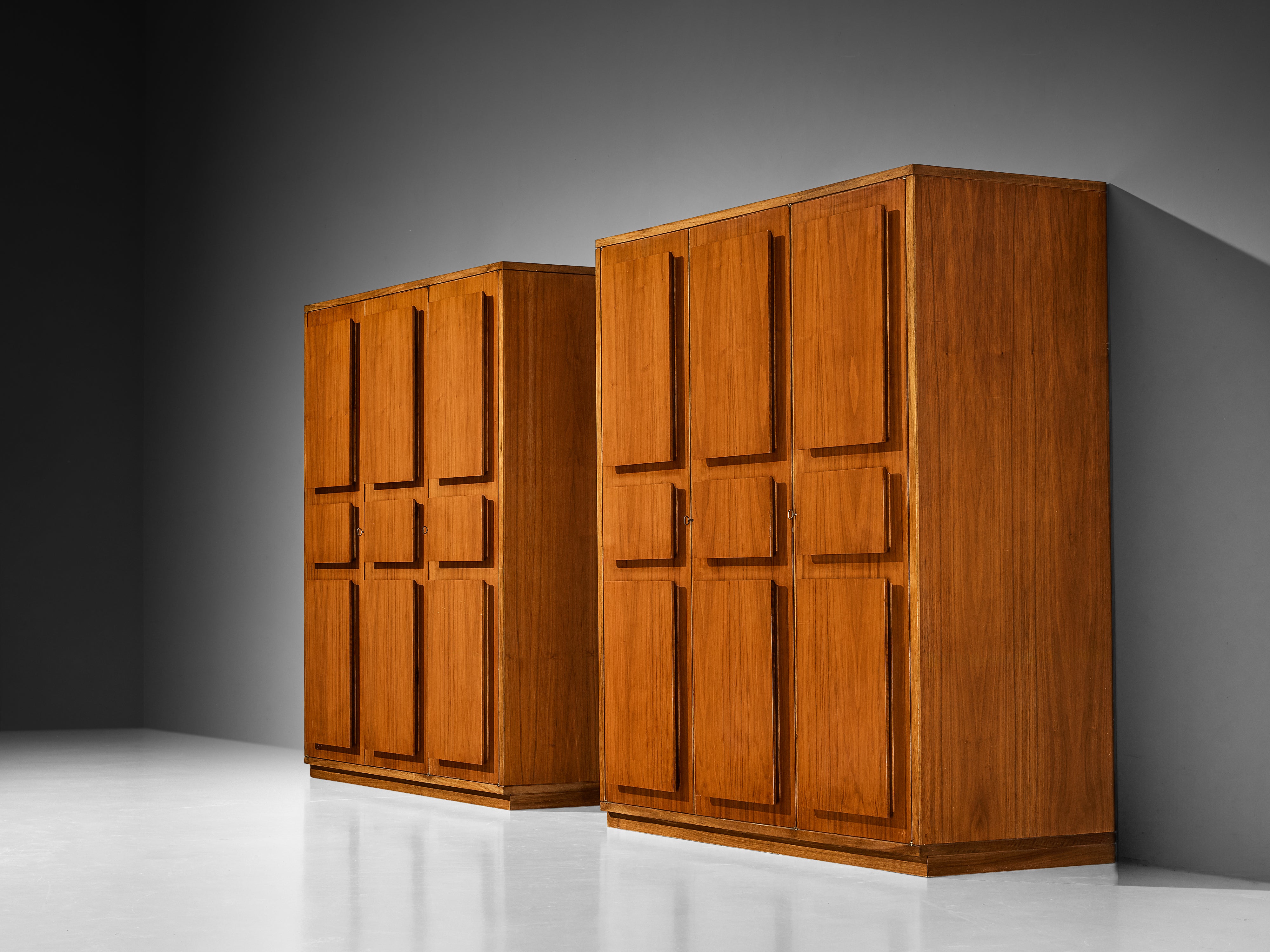 Italian Large Cabinets in Teak and Geometric Fronts