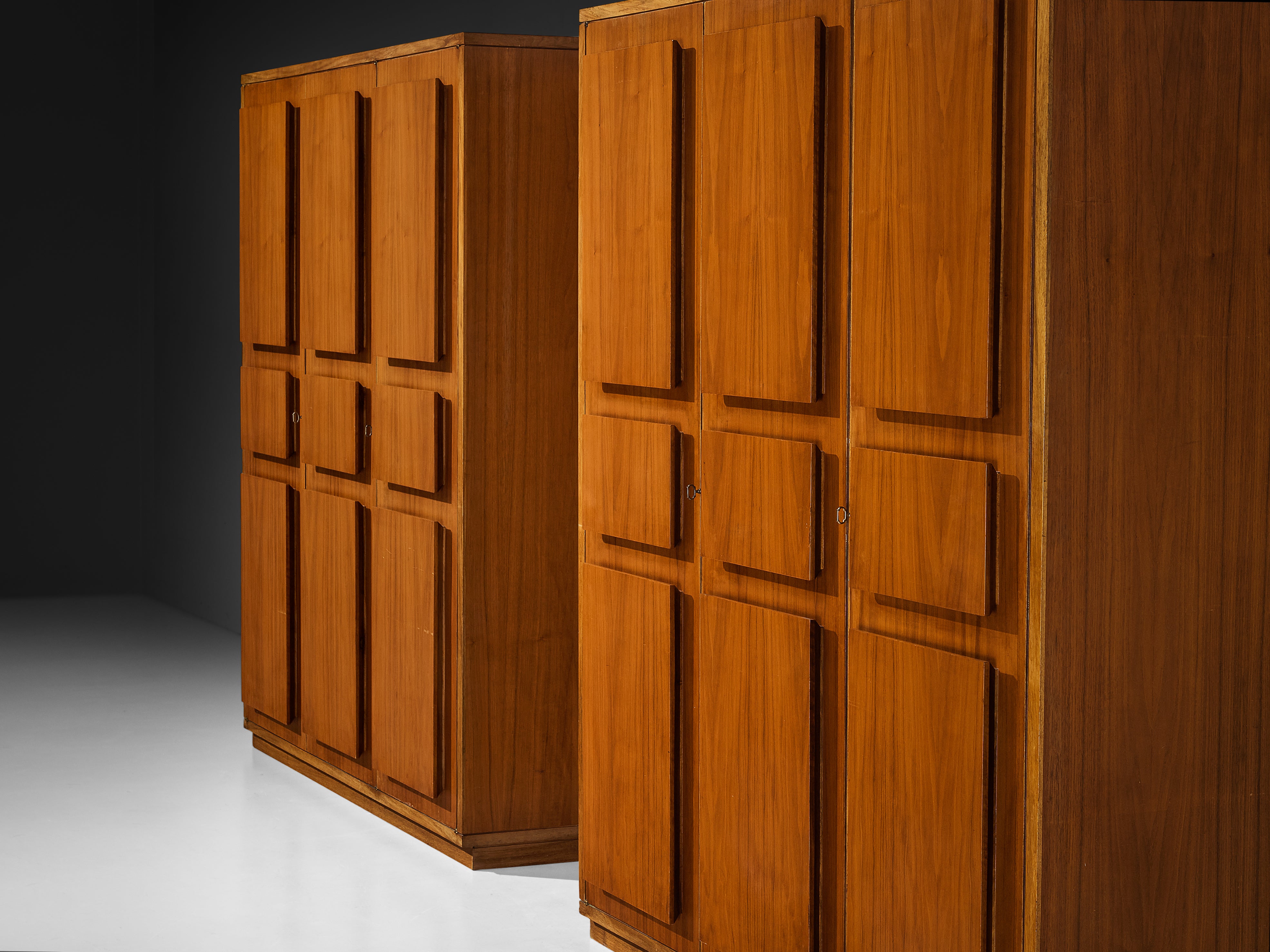 Italian Large Cabinets in Teak and Geometric Fronts