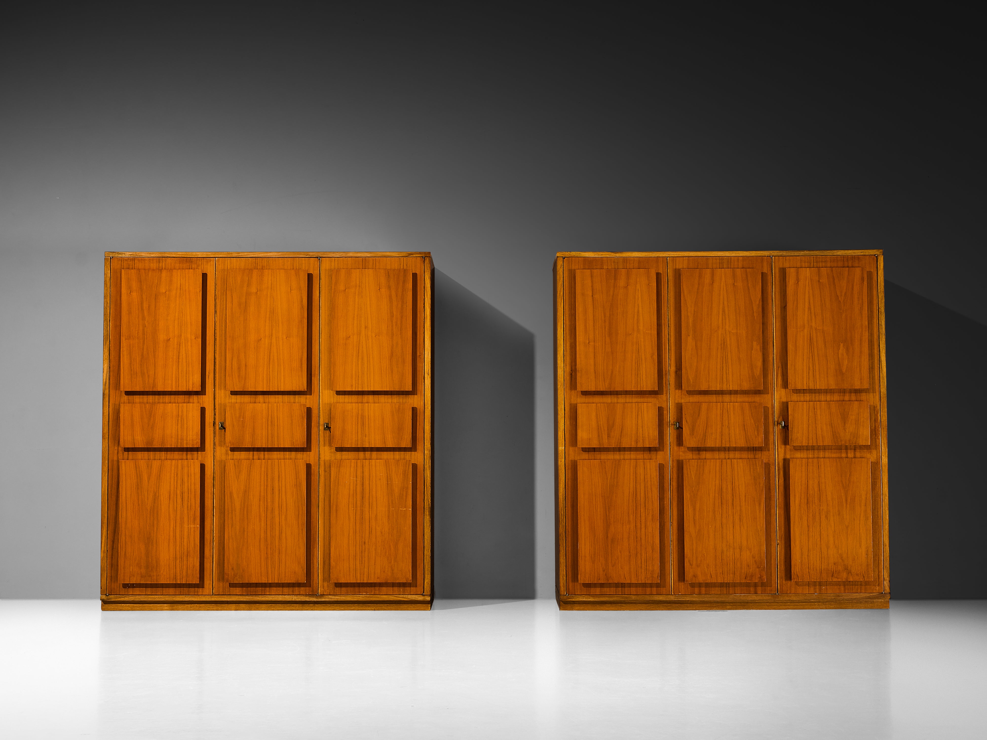 Italian Large Cabinets in Teak and Geometric Fronts