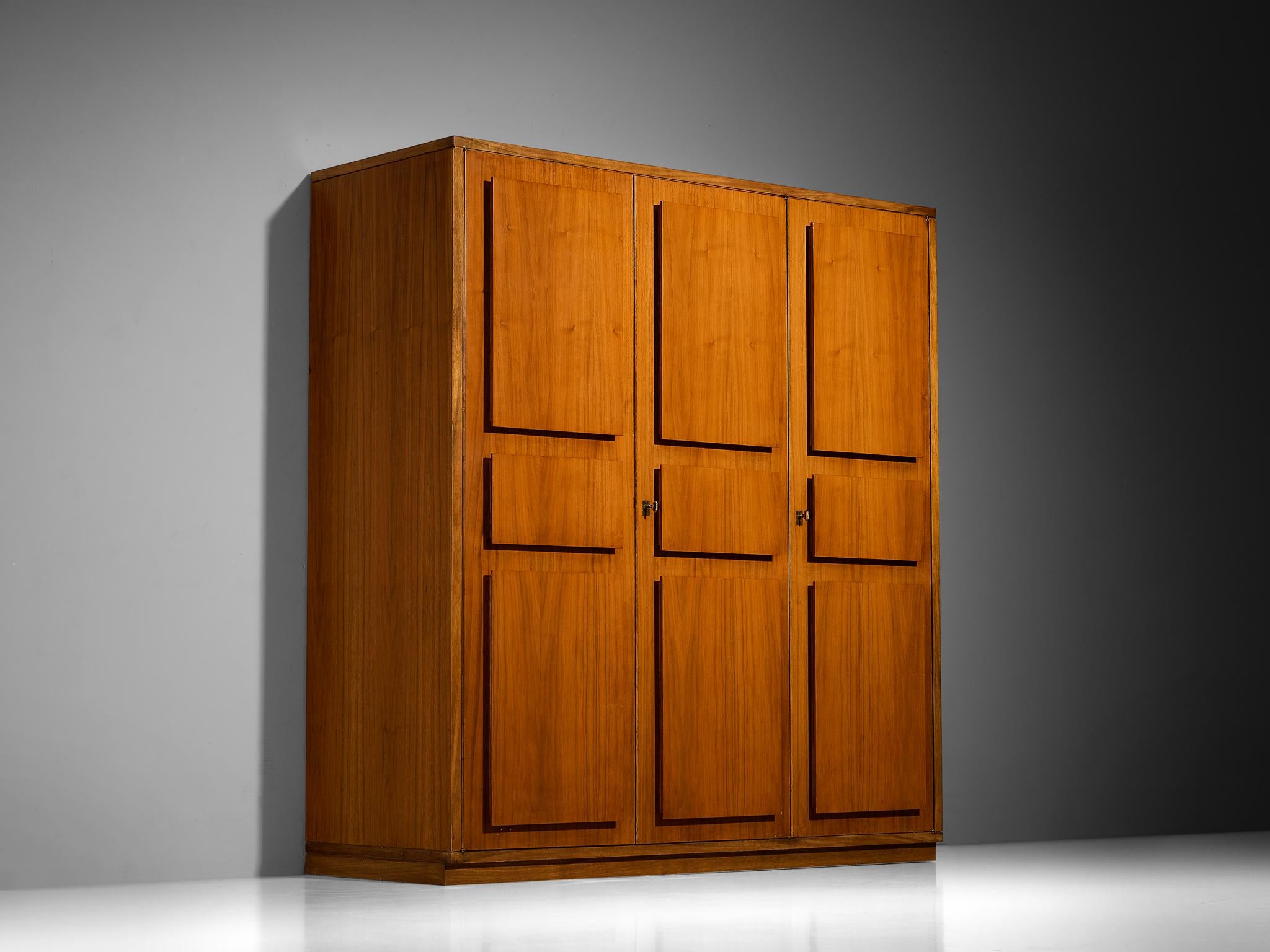 Italian Large Cabinet in Teak and Geometric Fronts