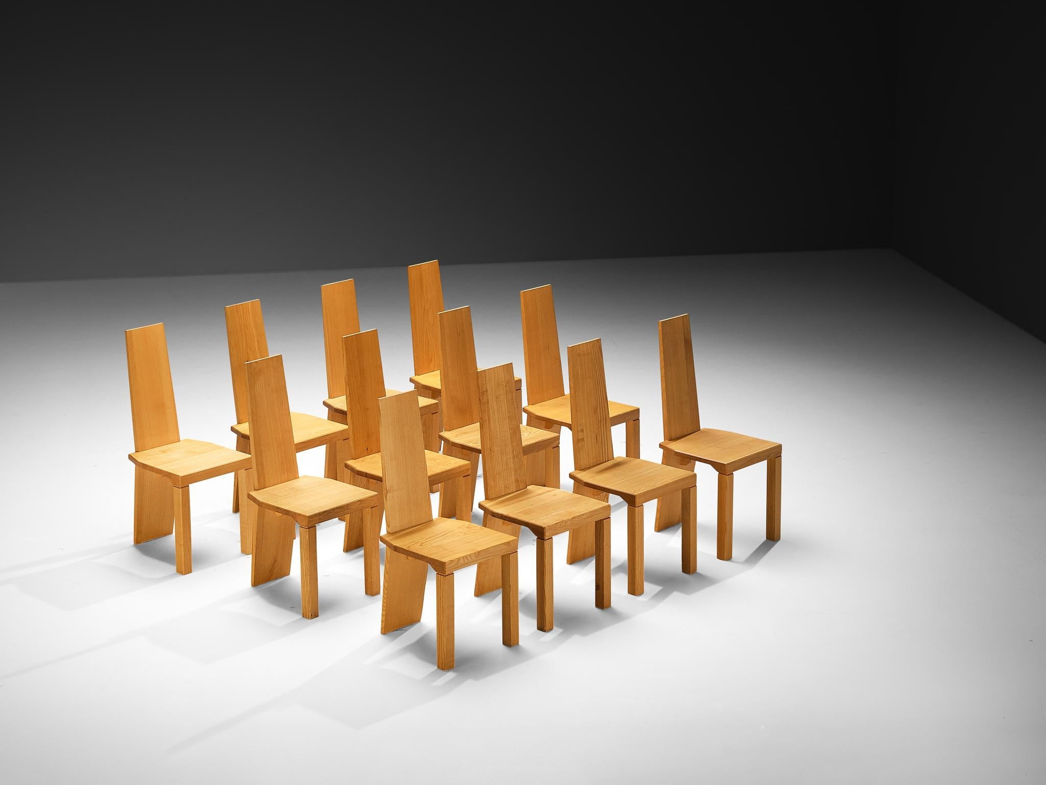 Set of Twelve Postmodern Dining Chairs in Solid Ash Wood