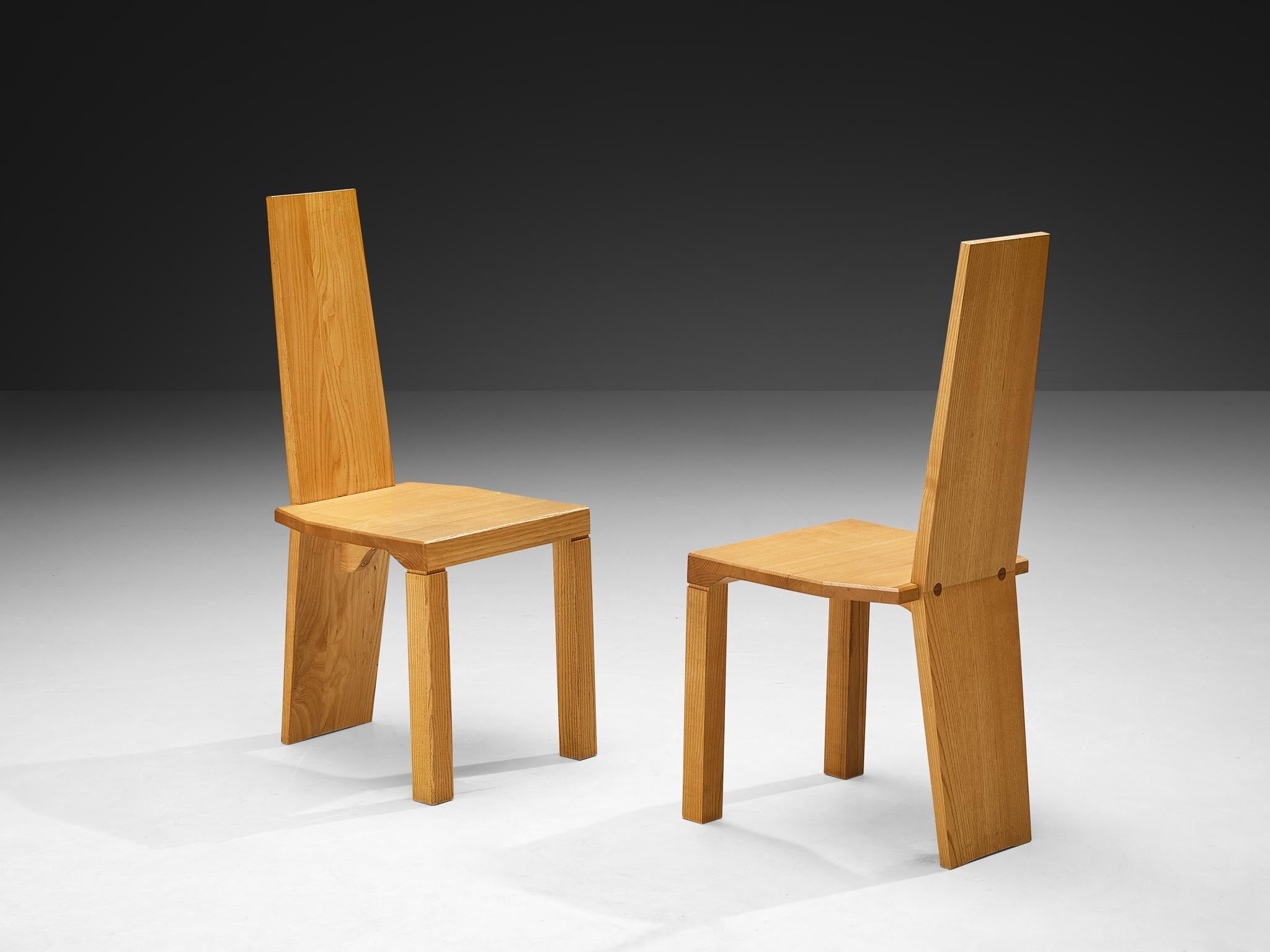 Set of Twelve Postmodern Dining Chairs in Solid Ash Wood