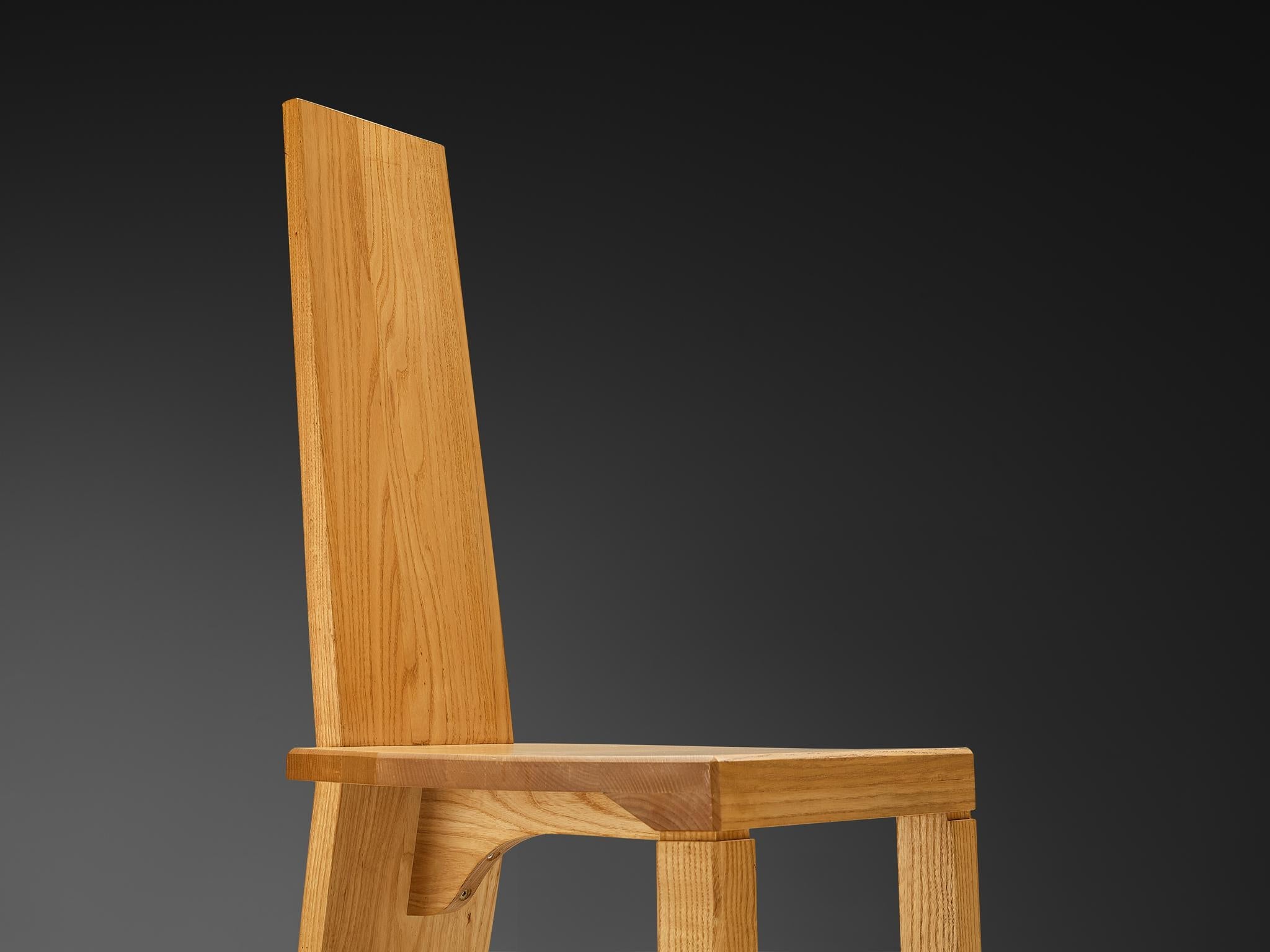 Set of Twelve Postmodern Dining Chairs in Solid Ash Wood