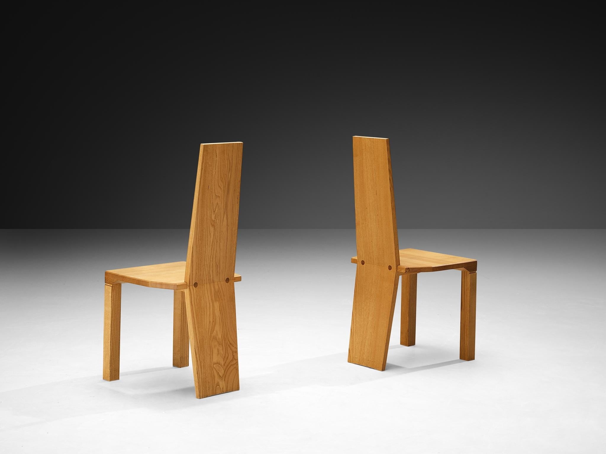 Set of Twelve Postmodern Dining Chairs in Solid Ash Wood