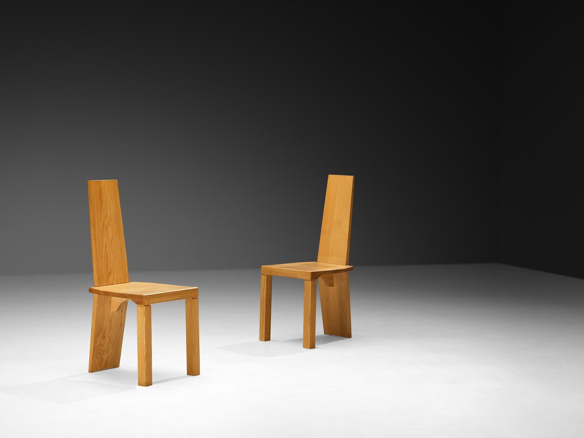 Set of Twelve Postmodern Dining Chairs in Solid Ash Wood