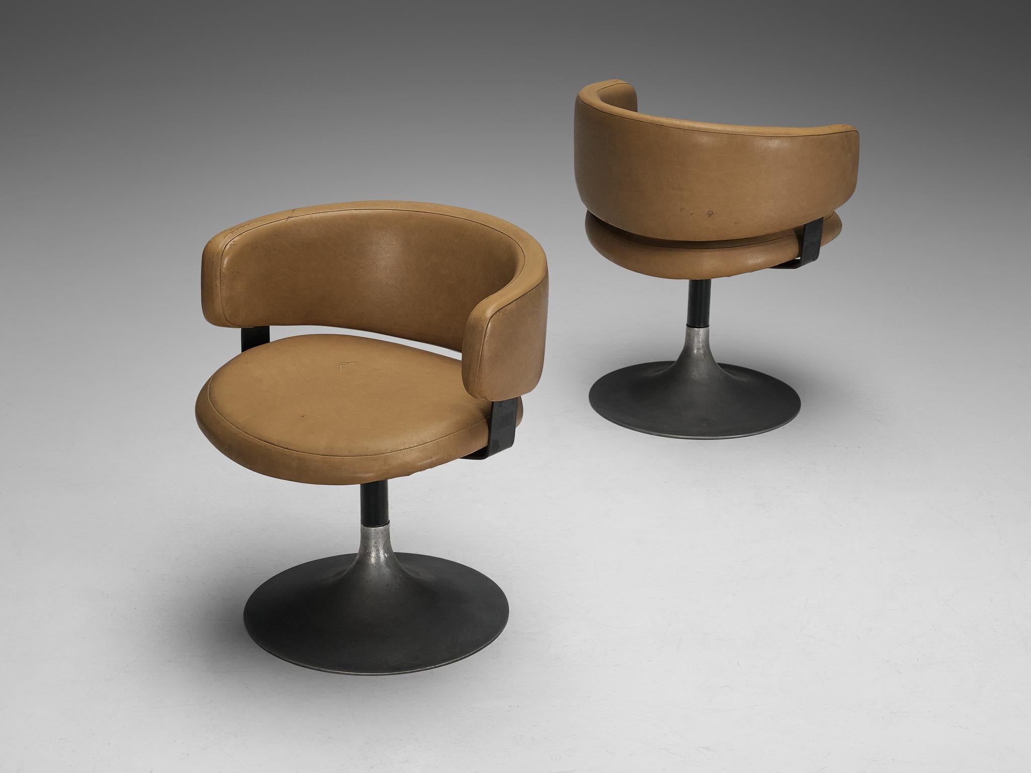 Post-Modern Italian Armchairs in Steel and Faux Leather