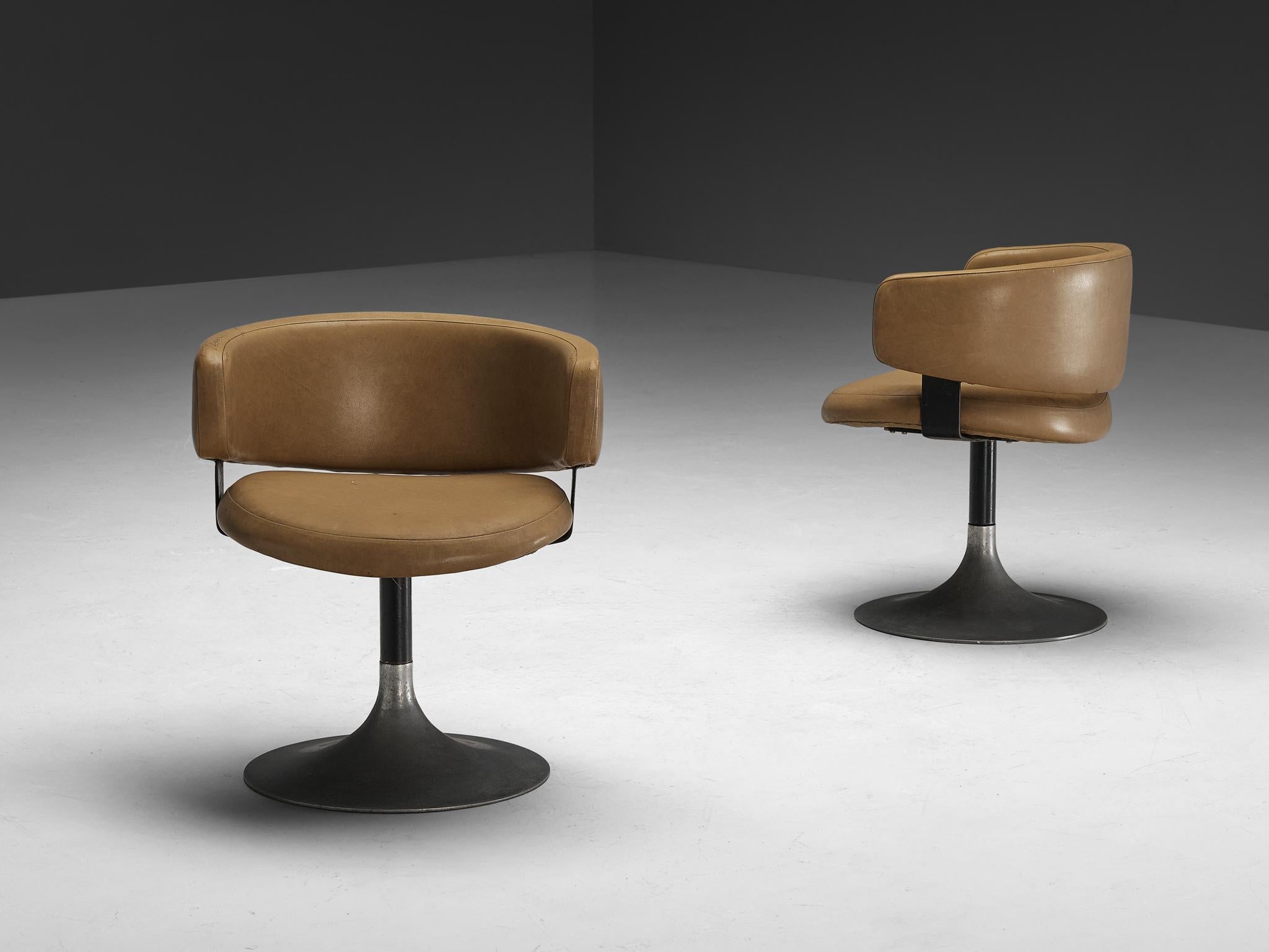 Post-Modern Italian Armchairs in Steel and Faux Leather