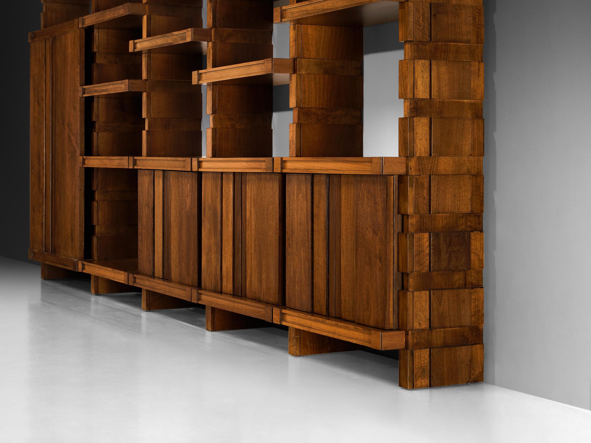 Italian Mid-Century Modern Large Architectural Library in Walnut