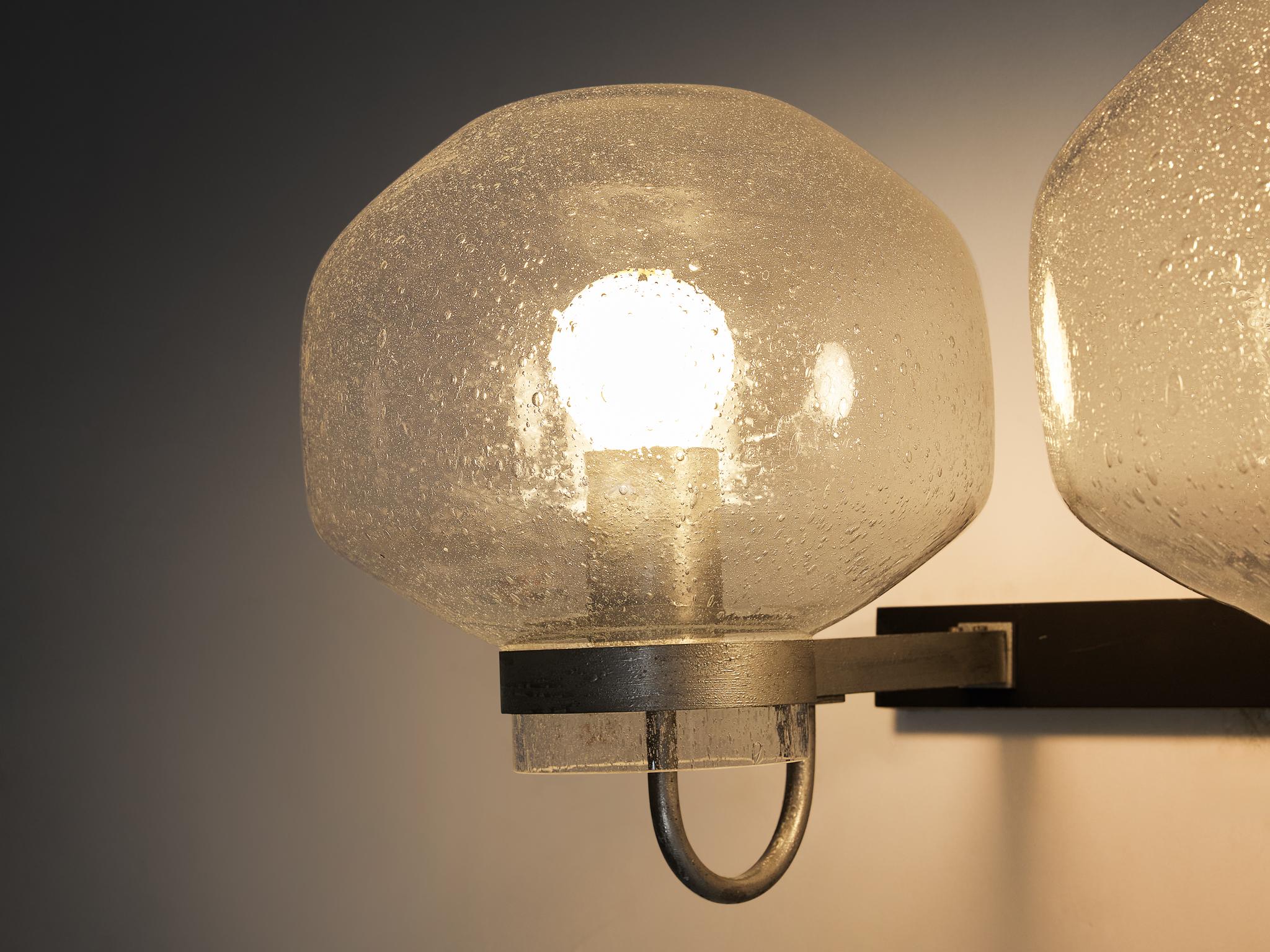 1970s Wall Lights in Black-Coated Aluminum and Blown Glass