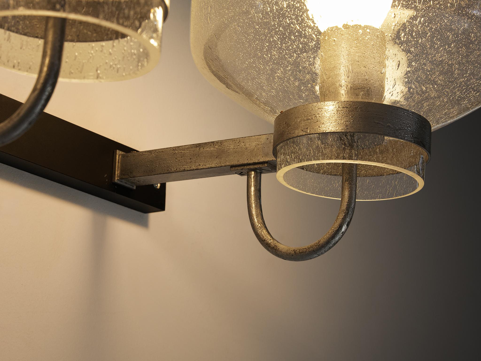 1970s Wall Lights in Black-Coated Aluminum and Blown Glass