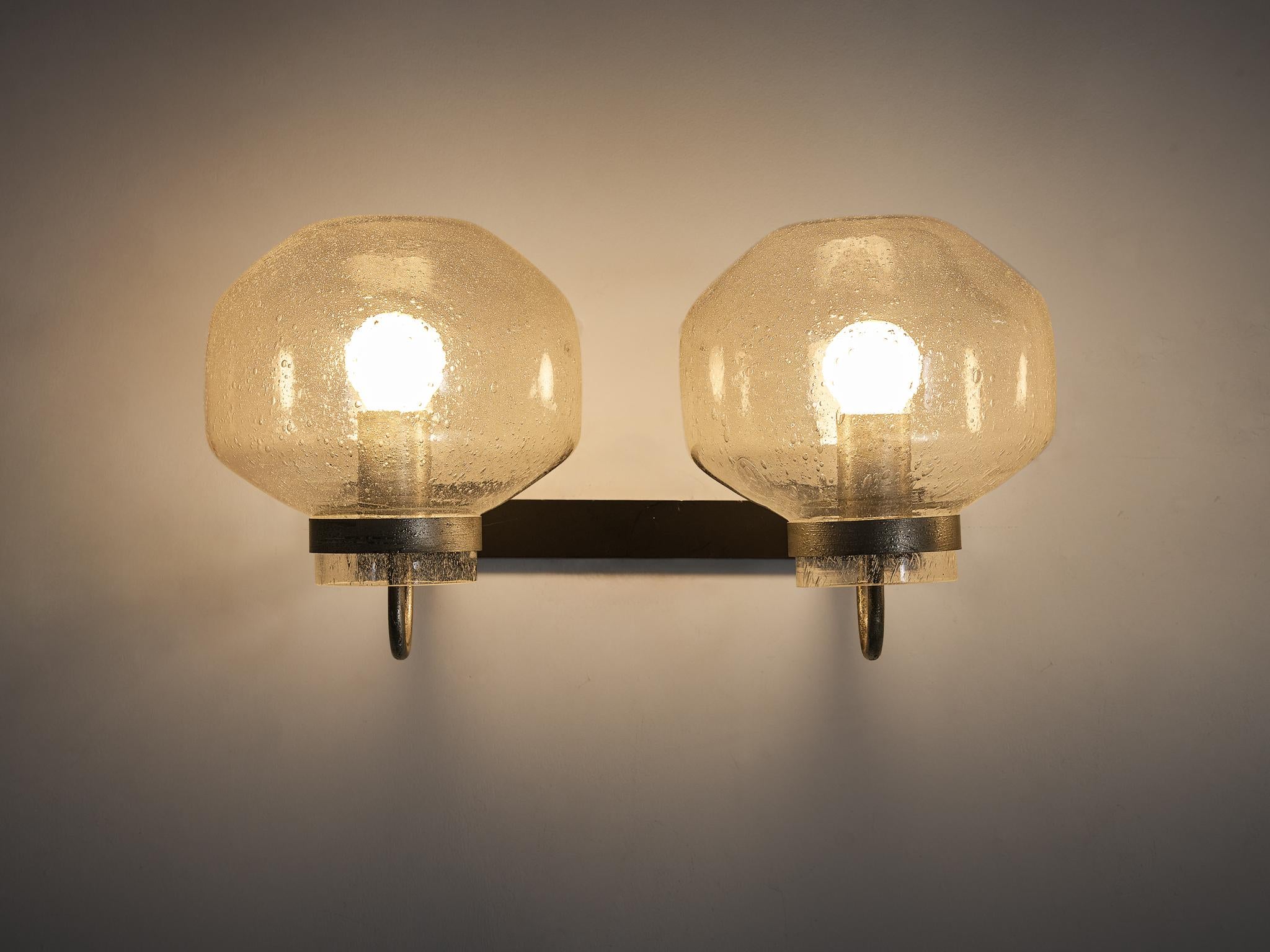 1970s Wall Lights in Black-Coated Aluminum and Blown Glass