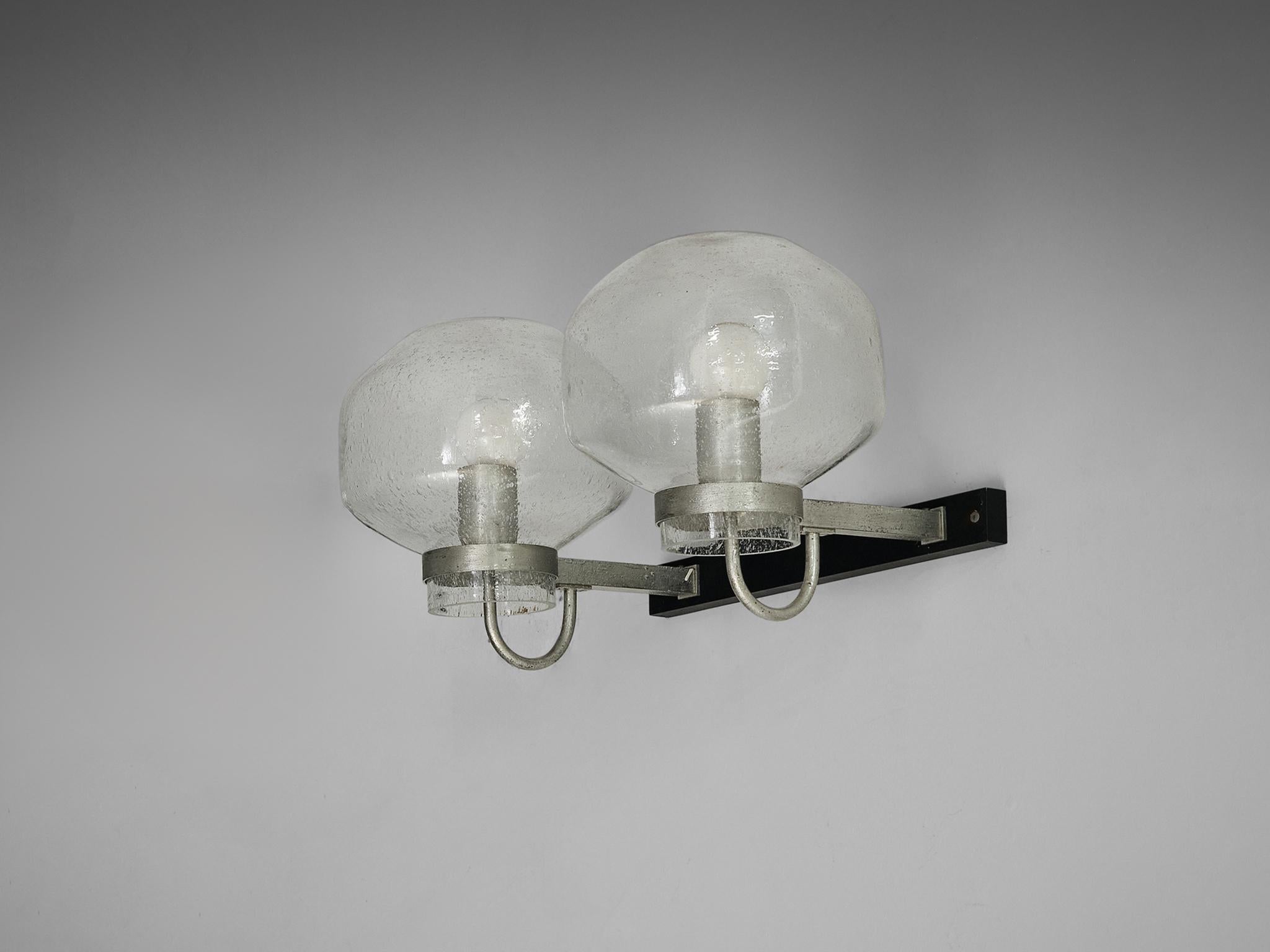 1970s Wall Light in Black-Coated Aluminum and Blown Glass