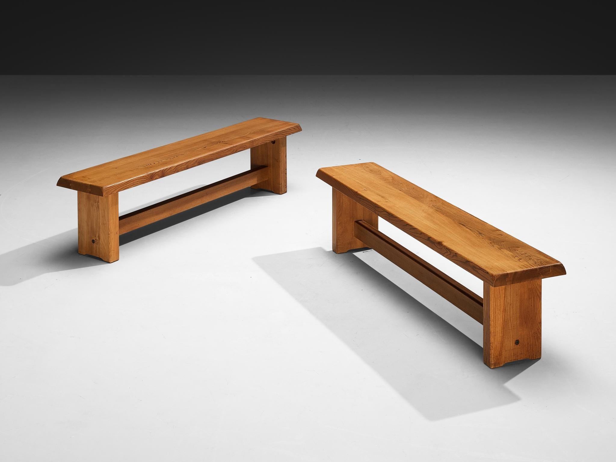 Early Pierre Chapo 'S14B' Benches in Solid Elm