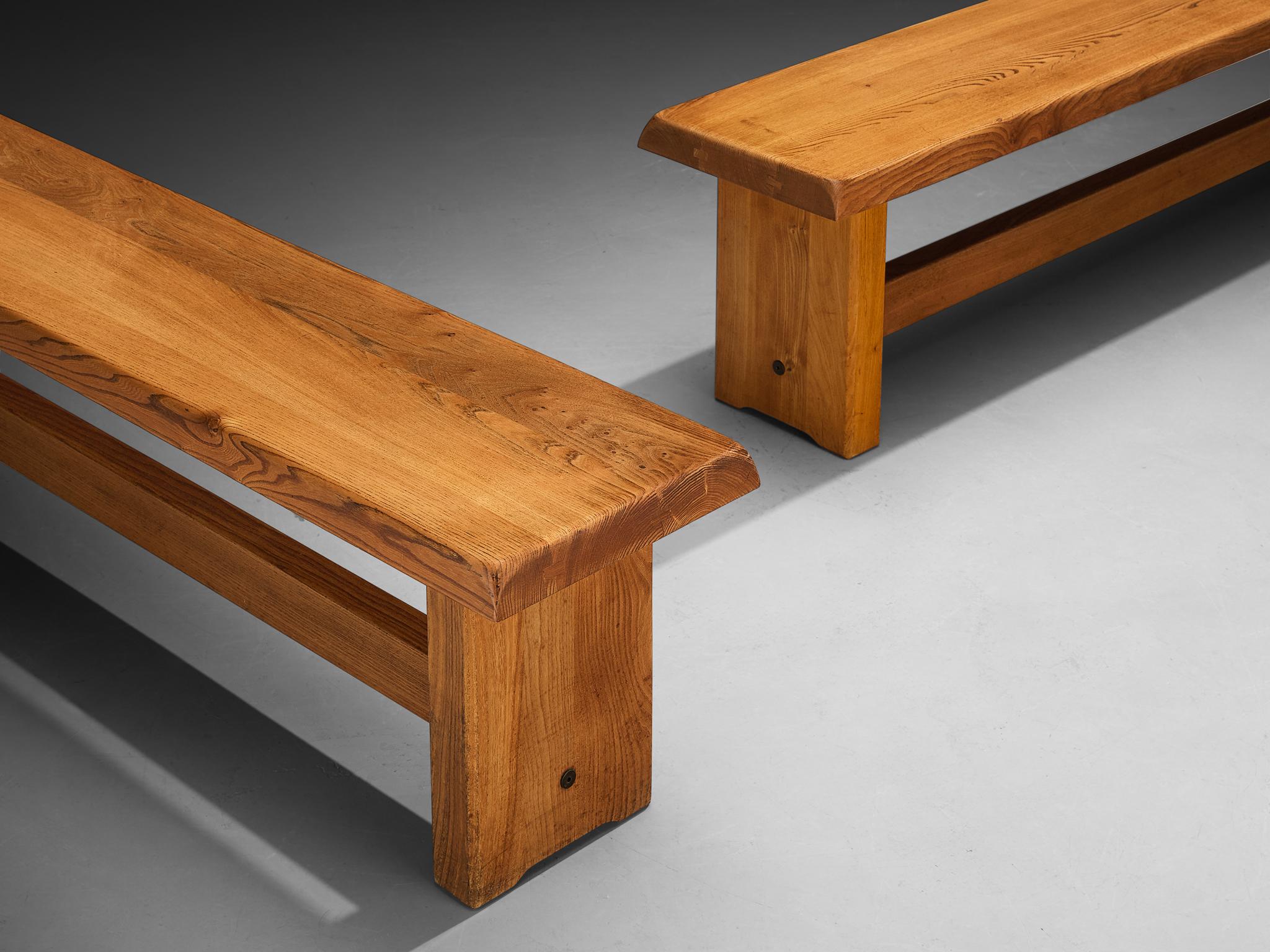 Early Pierre Chapo 'S14B' Benches in Solid Elm