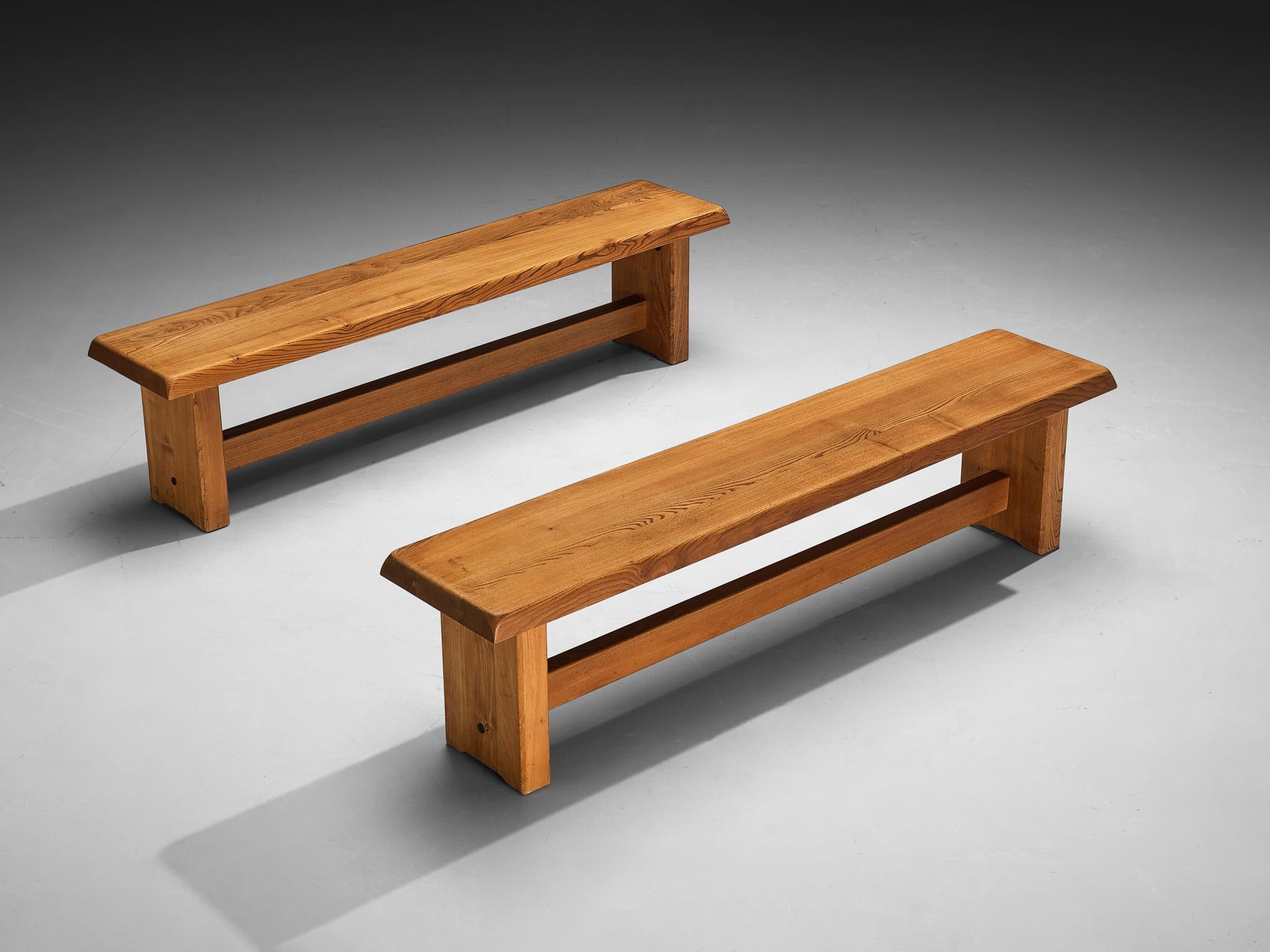 Early Pierre Chapo 'S14B' Benches in Solid Elm