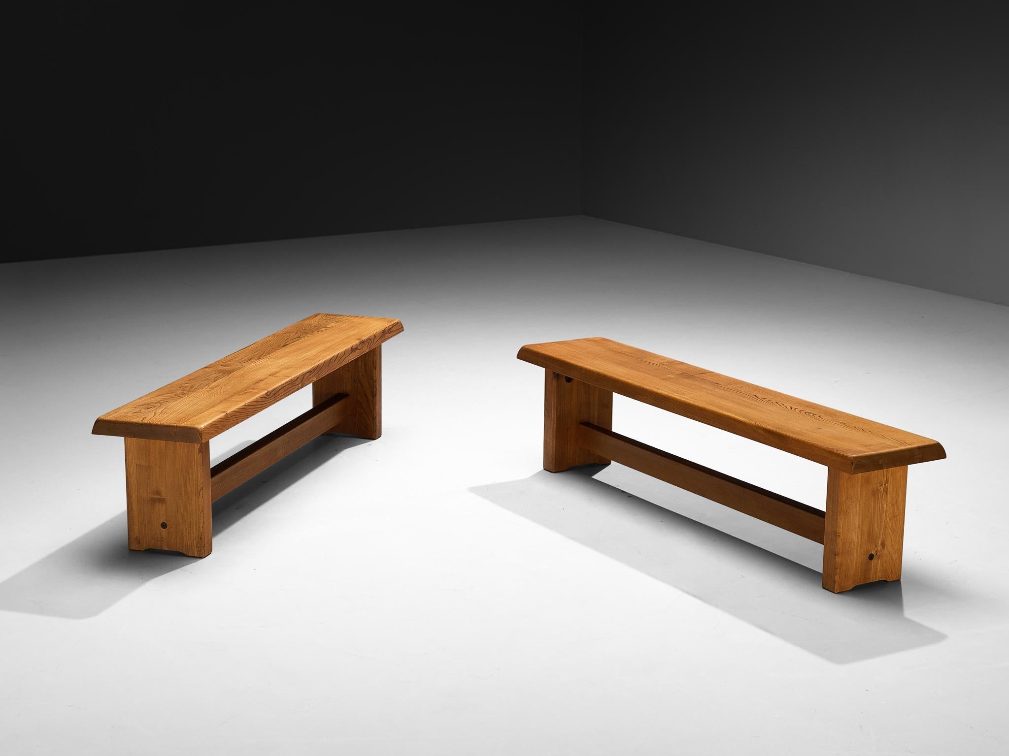 Early Pierre Chapo 'S14B' Benches in Solid Elm