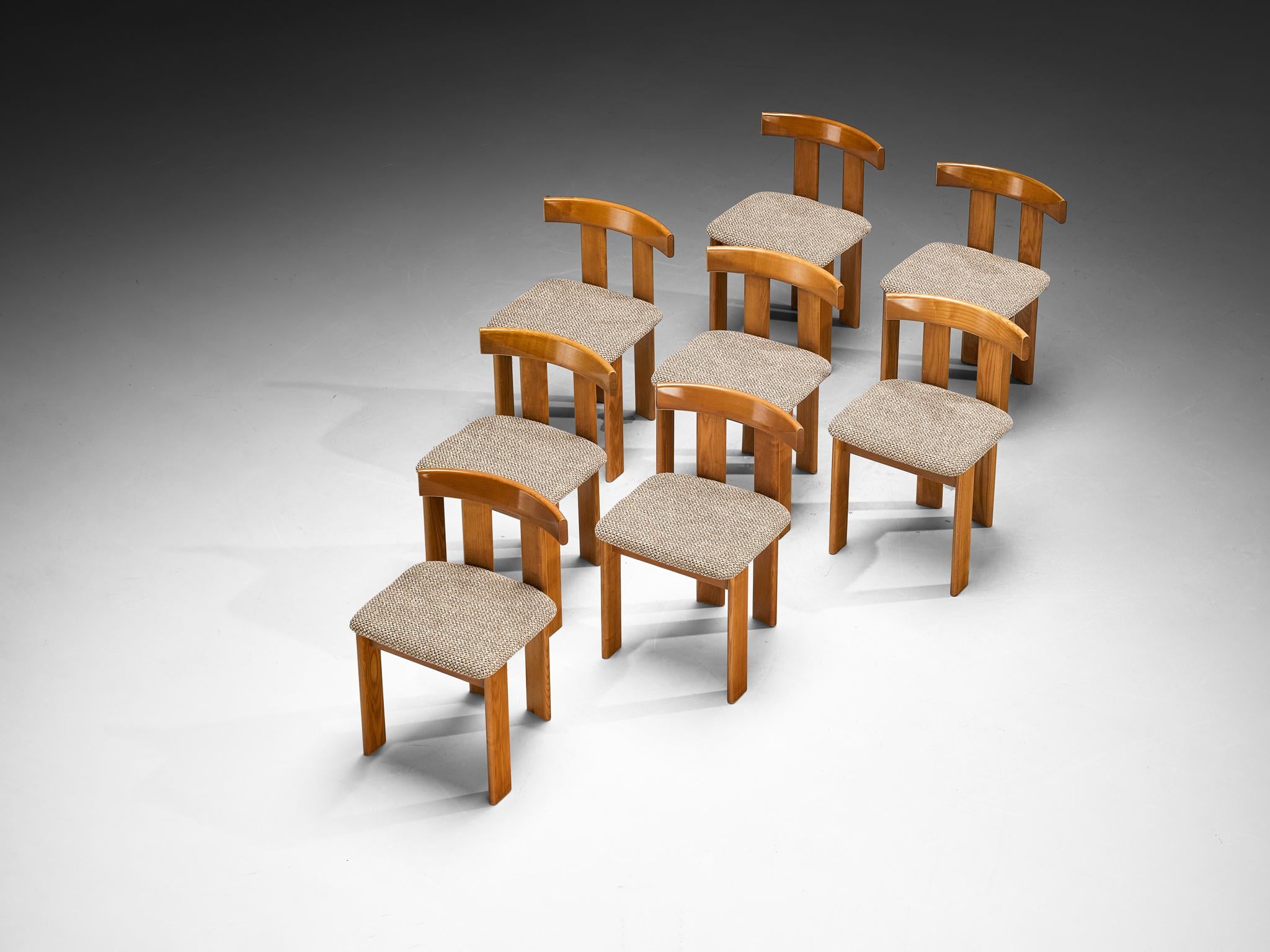 Luigi Vaghi for Former Set of Eight Dining Chairs in Ash and Woven fabric